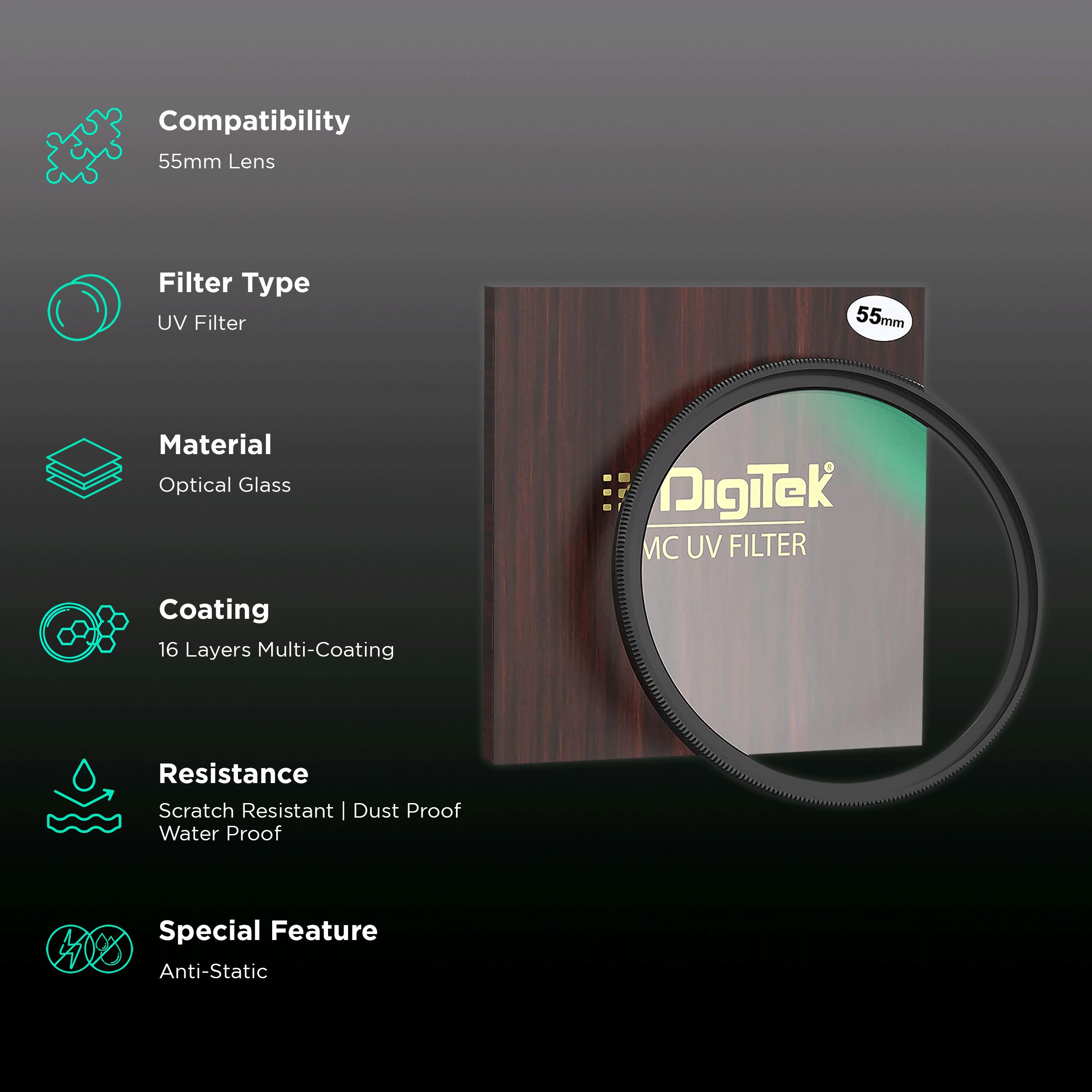 DigiTek 55mm Camera Lens UV Filter (16 Layers Multi-Coating)_2