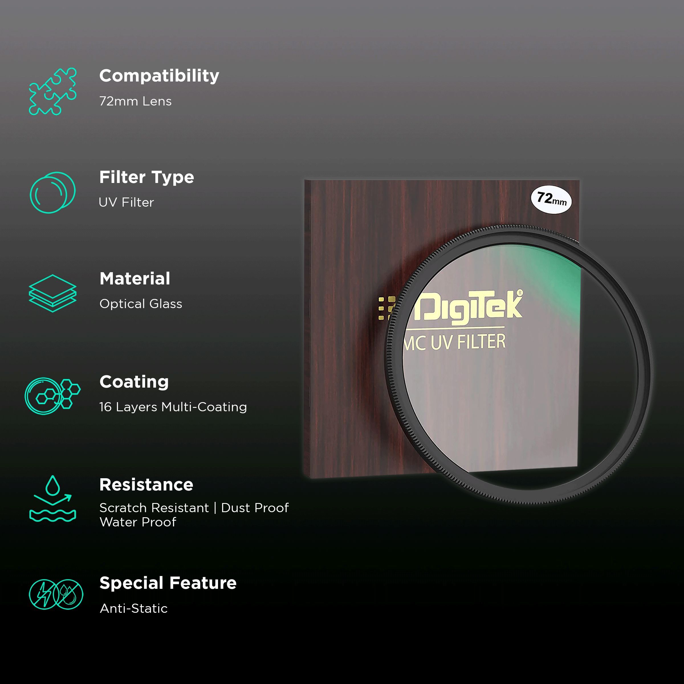 DigiTek 72mm Camera Lens UV Filter (16 Layers Multi-Coating)_2