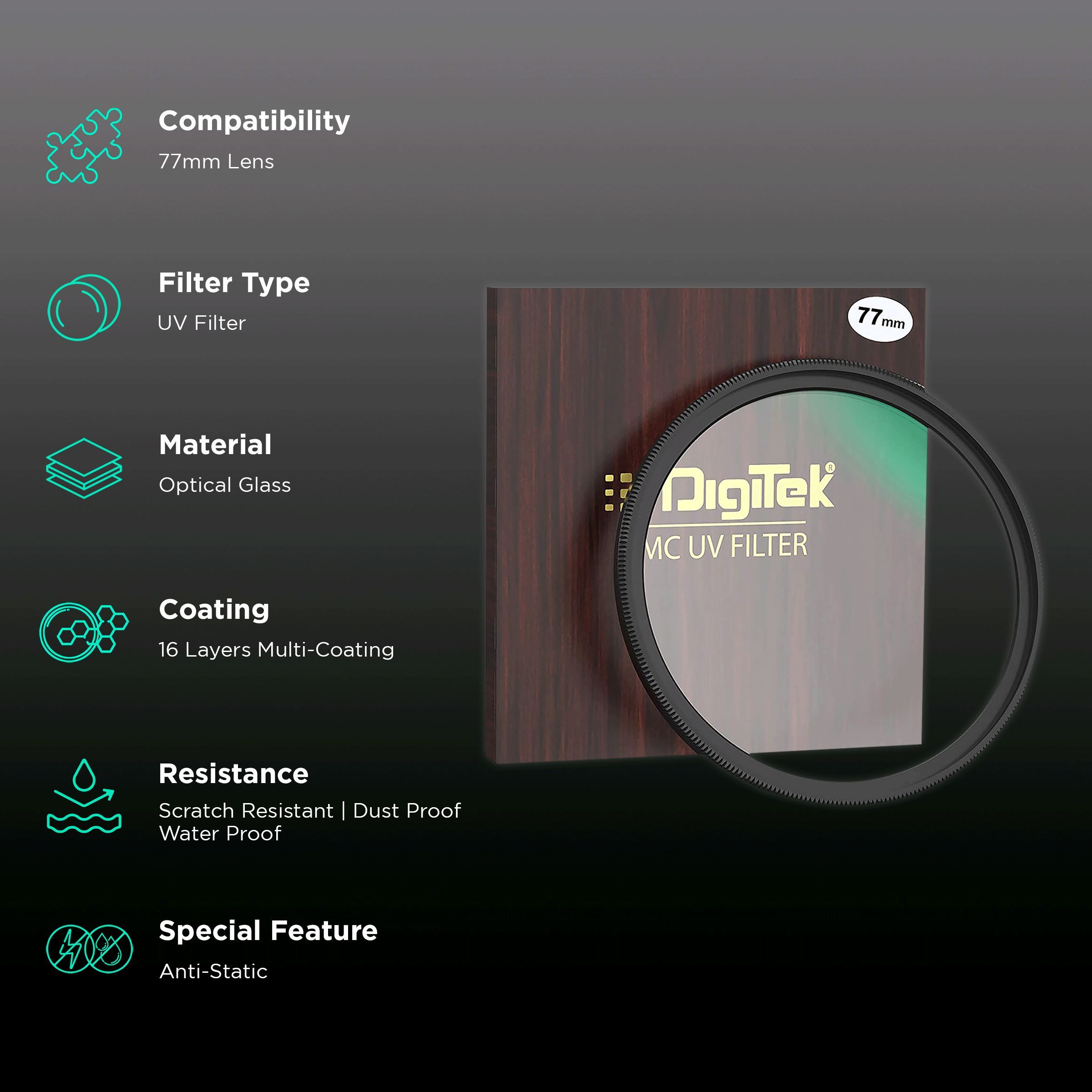 DigiTek 77mm Camera Lens UV Filter (16 Layers Multi-Coating)_2