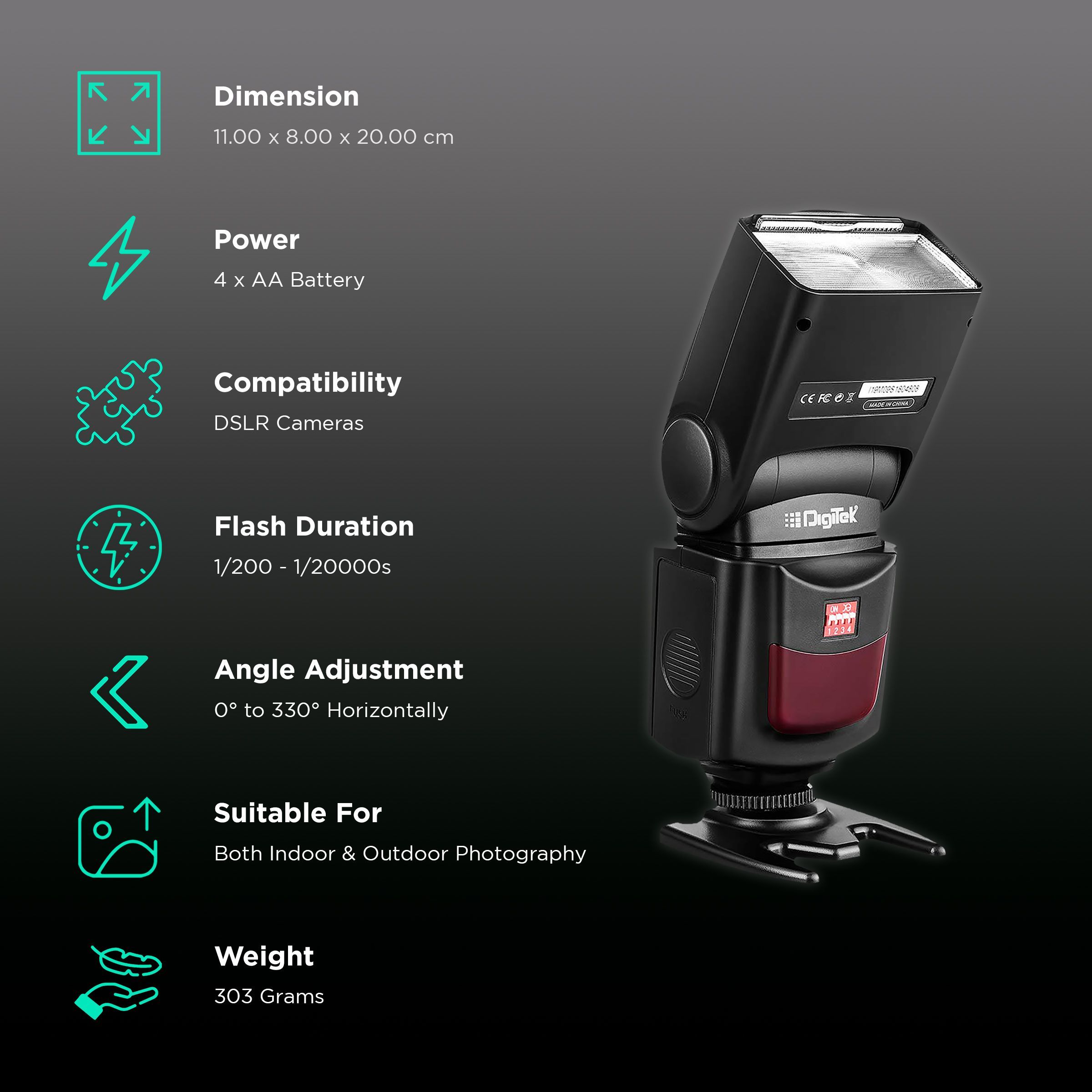 DigiTek DFL-088 Flash Speedlite for Canon, Nikon, Pentax, Olympus (Standard Hot Shoe Mount)_2