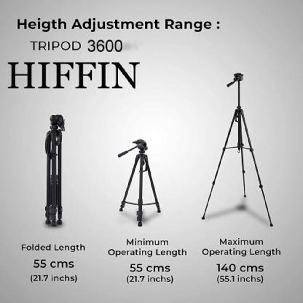HIFFIN HF-1200 140cm Adjustable Tripod for Mobile and Camera (Built-in Bubble Head, Black)_7