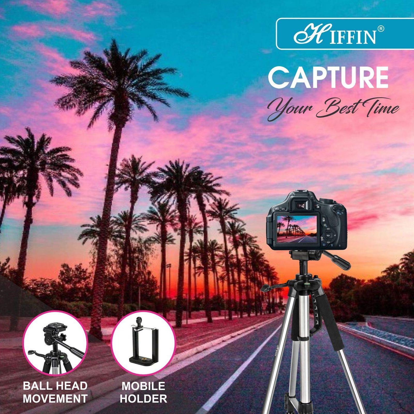 HIFFIN HF-1200 140cm Adjustable Tripod for Mobile and Camera (Built-in Bubble Head, Black)_12