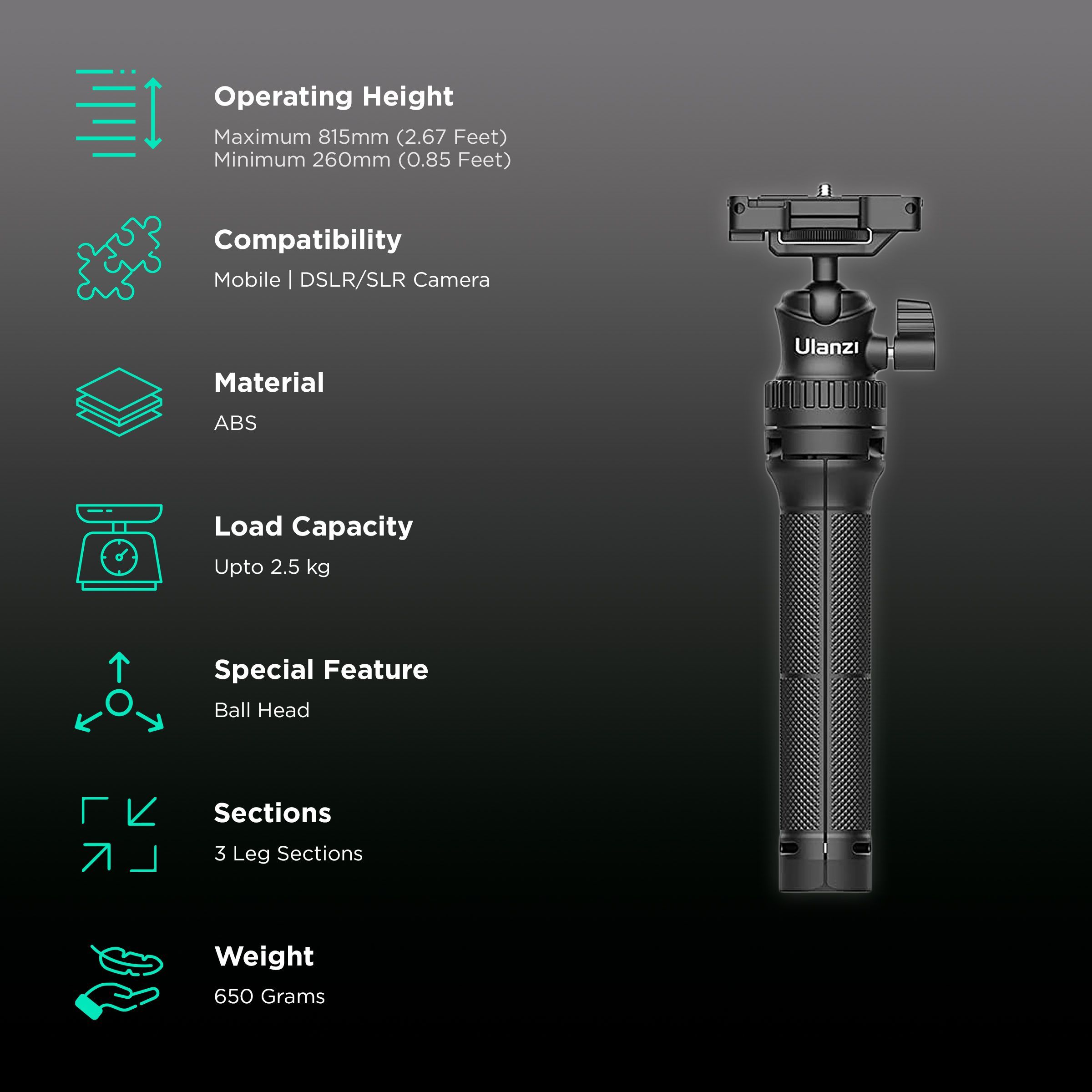 HIFFIN HF-34 81.5cm Adjustable Tripod for Mobile and Camera (2 in 1, Black)_2