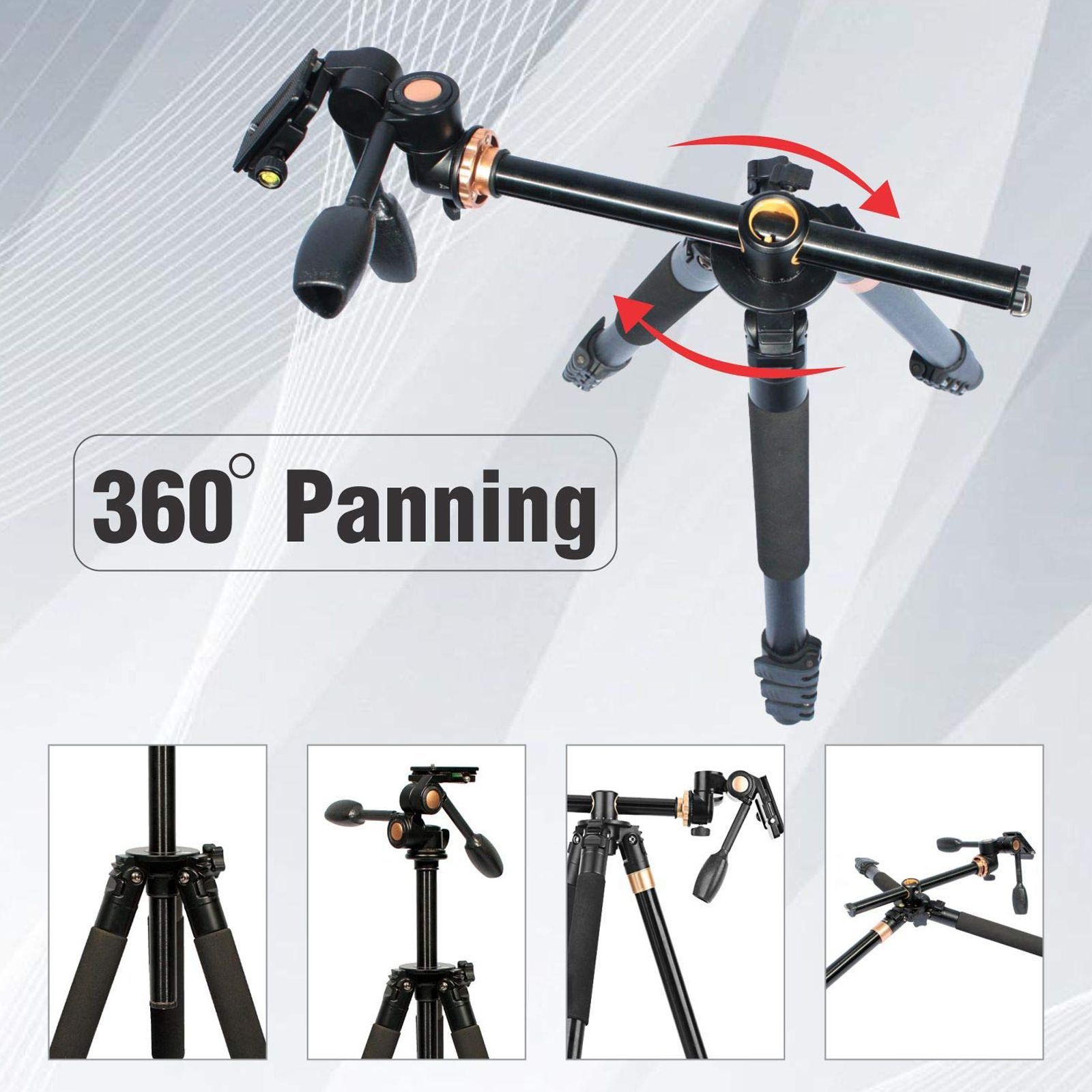 HIFFIN HF-999 183cm Adjustable Tripod for Mobile and Camera (360 Degree Panning Bed, Black) HIFFIN HF-999 183cm Adjustable Tripod for Mobile and Camera (360 Degree Panning Bed, Black)_6