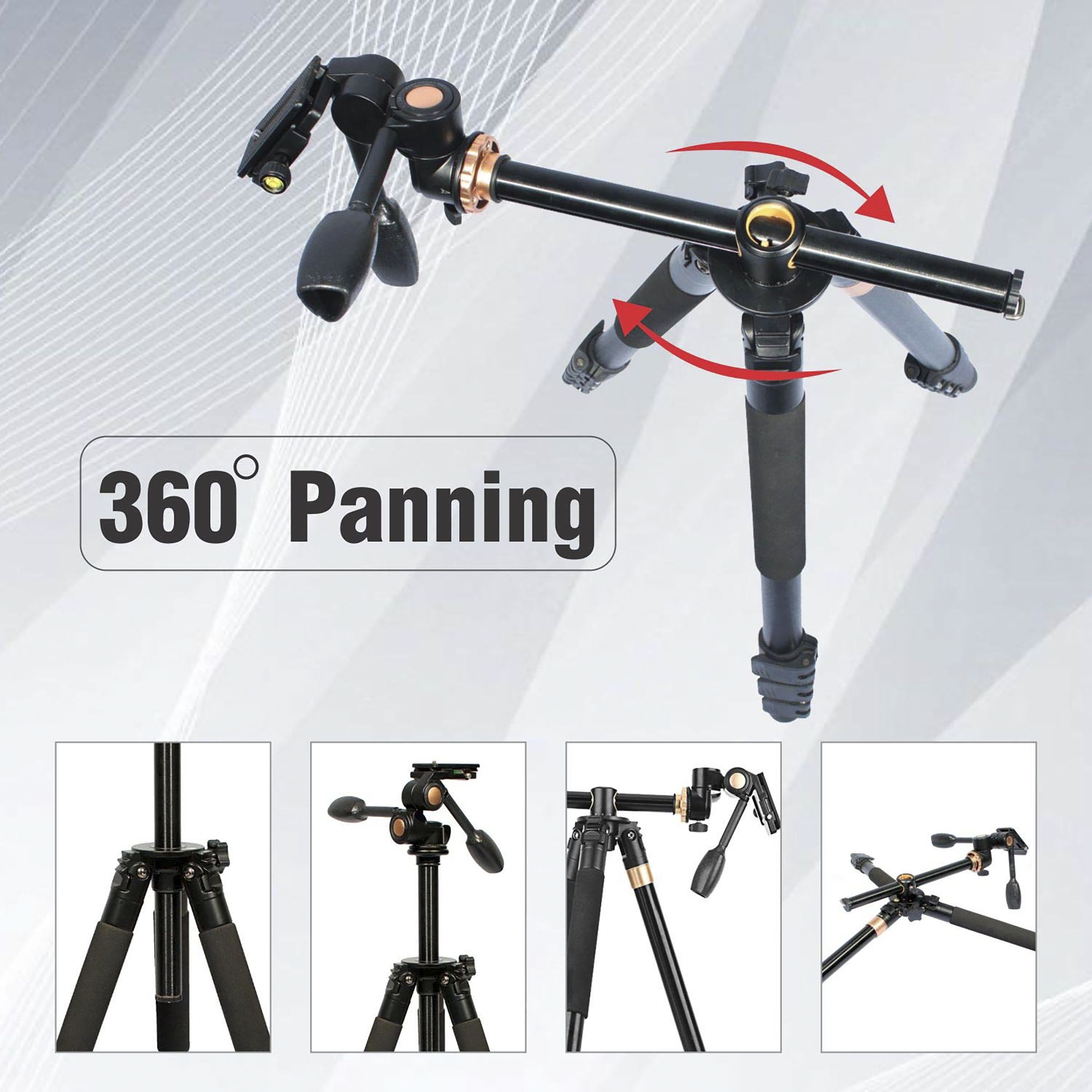 HIFFIN HF-999 183cm Adjustable Tripod for Mobile and Camera (360 Degree Panning Bed, Black) HIFFIN HF-999 183cm Adjustable Tripod for Mobile and Camera (360 Degree Panning Bed, Black)_5