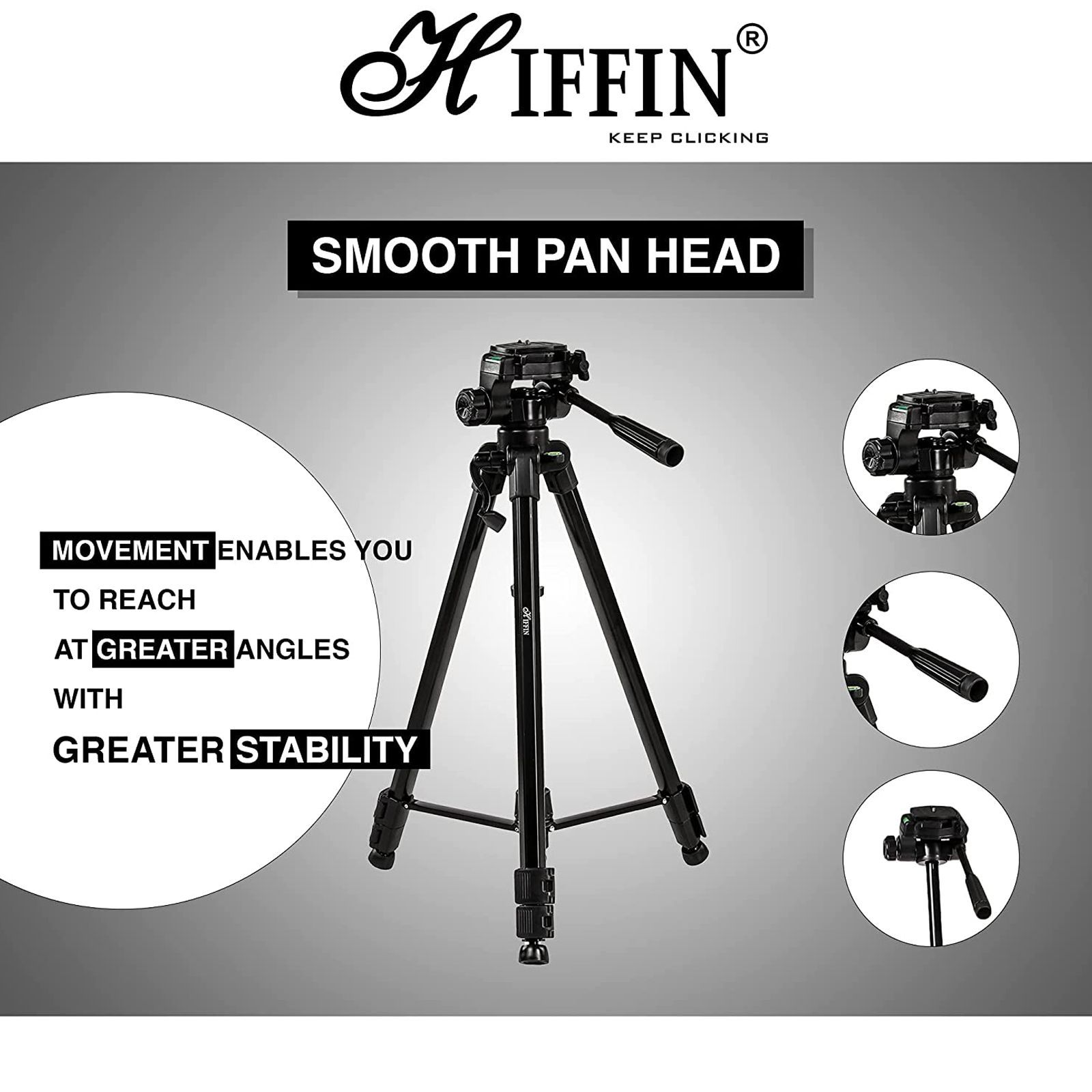HIFFIN HF-3600 170cm Adjustable Tripod for Mobile and Camera (Clip Lock, Black) HIFFIN HF-3600 170cm Adjustable Tripod for Mobile and Camera (Clip Lock, Black)_6