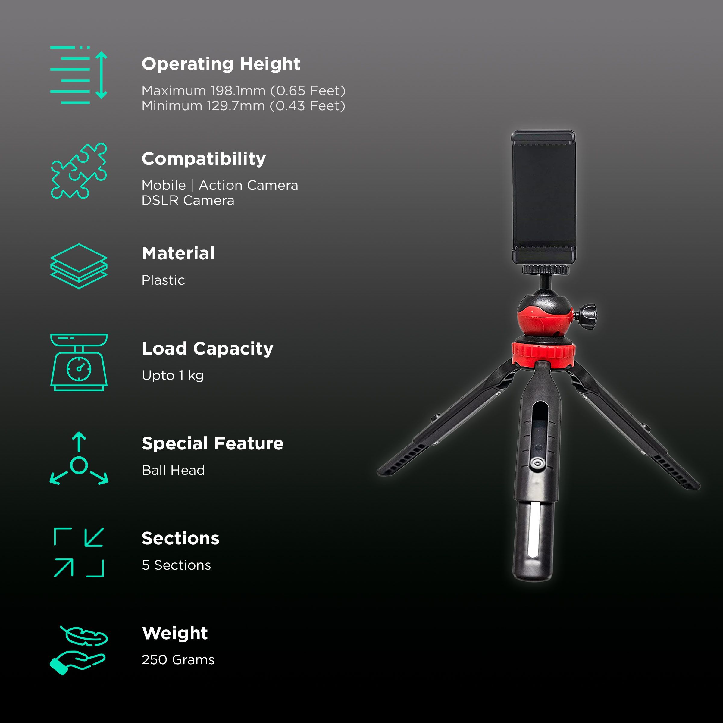 HIFFIN HF-350 19.81cm Adjustable Mini Tripod for Mobile and Camera (Anti Skid Feet, Black) HIFFIN HF-350 19.81cm Adjustable Mini Tripod for Mobile and Camera (Anti Skid Feet, Black)_2