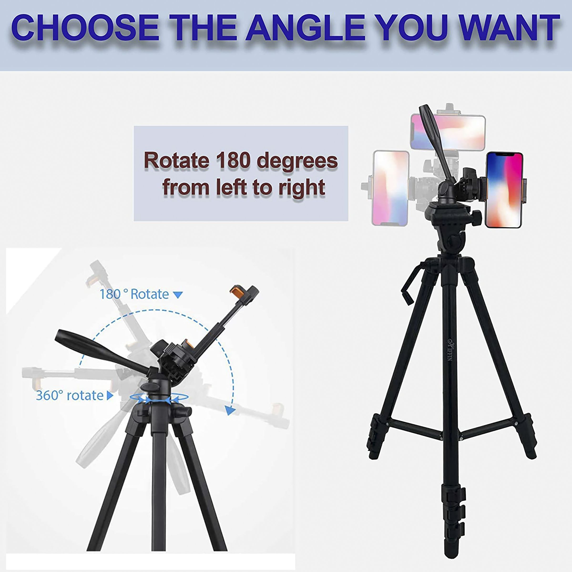 HIFFIN HF-2111 167.5cm Adjustable Tripod for Mobile and Camera (360 Degree Panhead Lock Knob, Black)_6