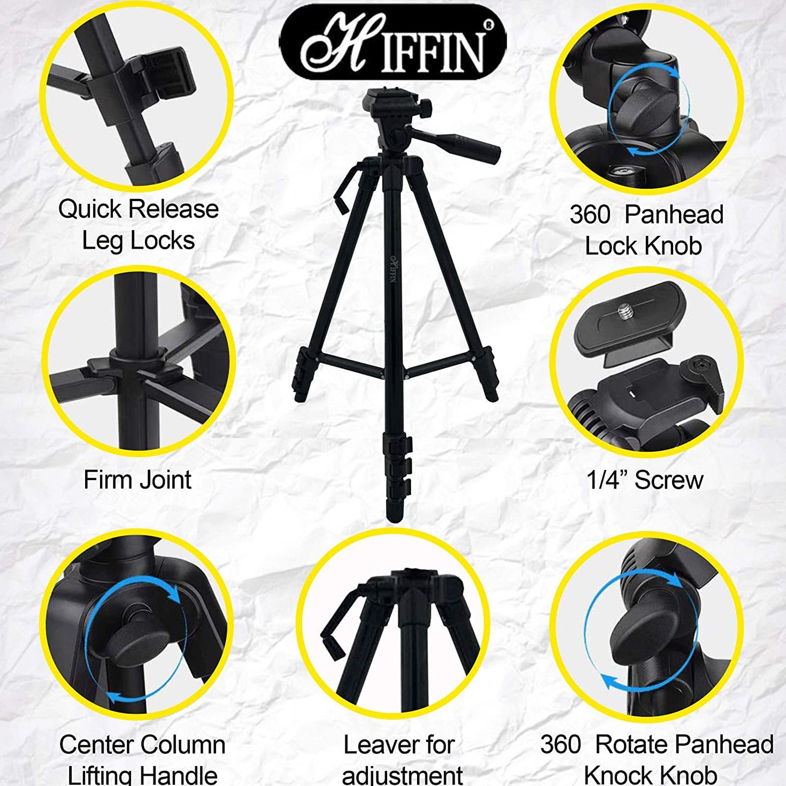 HIFFIN HF-2111 167.5cm Adjustable Tripod for Mobile and Camera (360 Degree Panhead Lock Knob, Black)_7