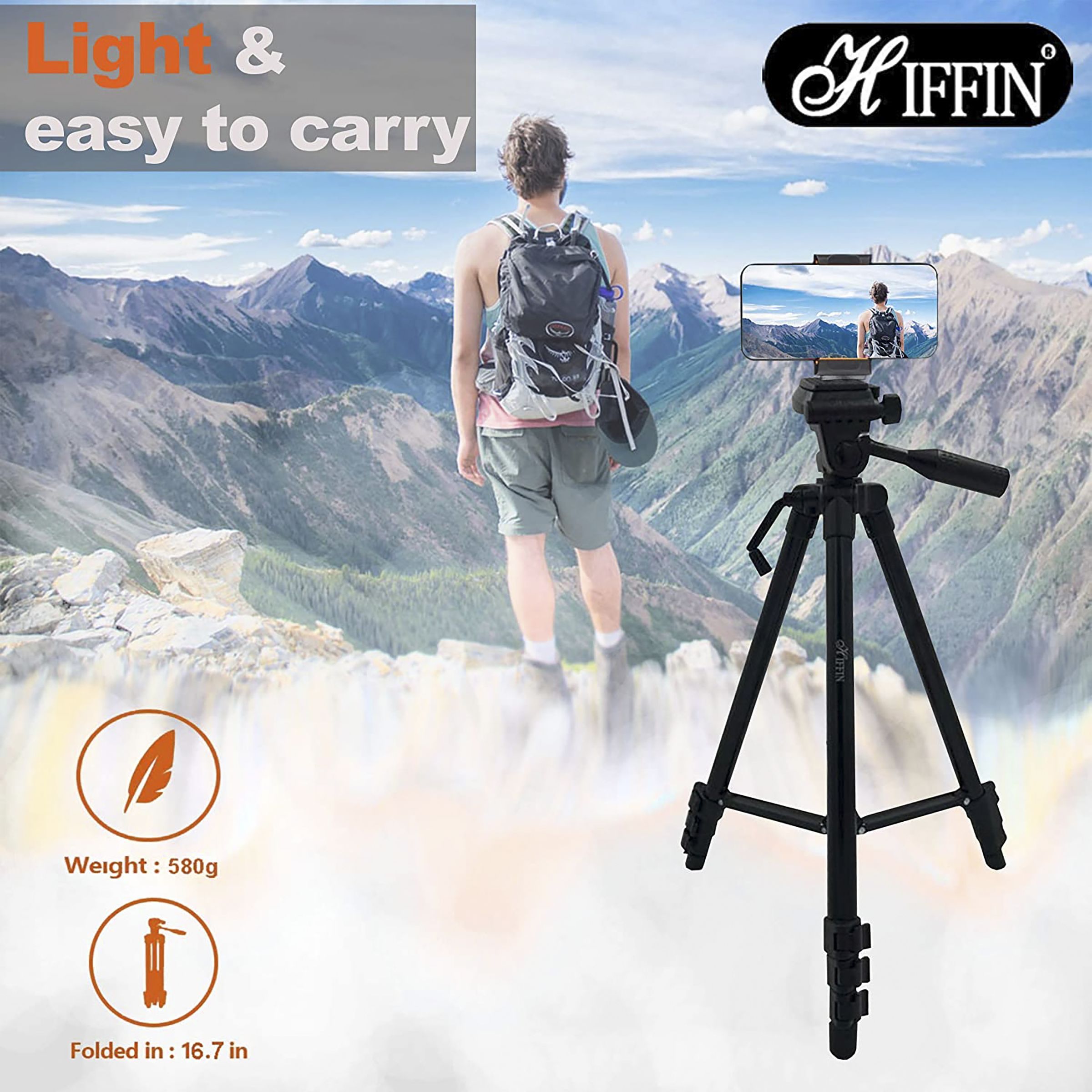 HIFFIN HF-2111 167.5cm Adjustable Tripod for Mobile and Camera (360 Degree Panhead Lock Knob, Black)_4