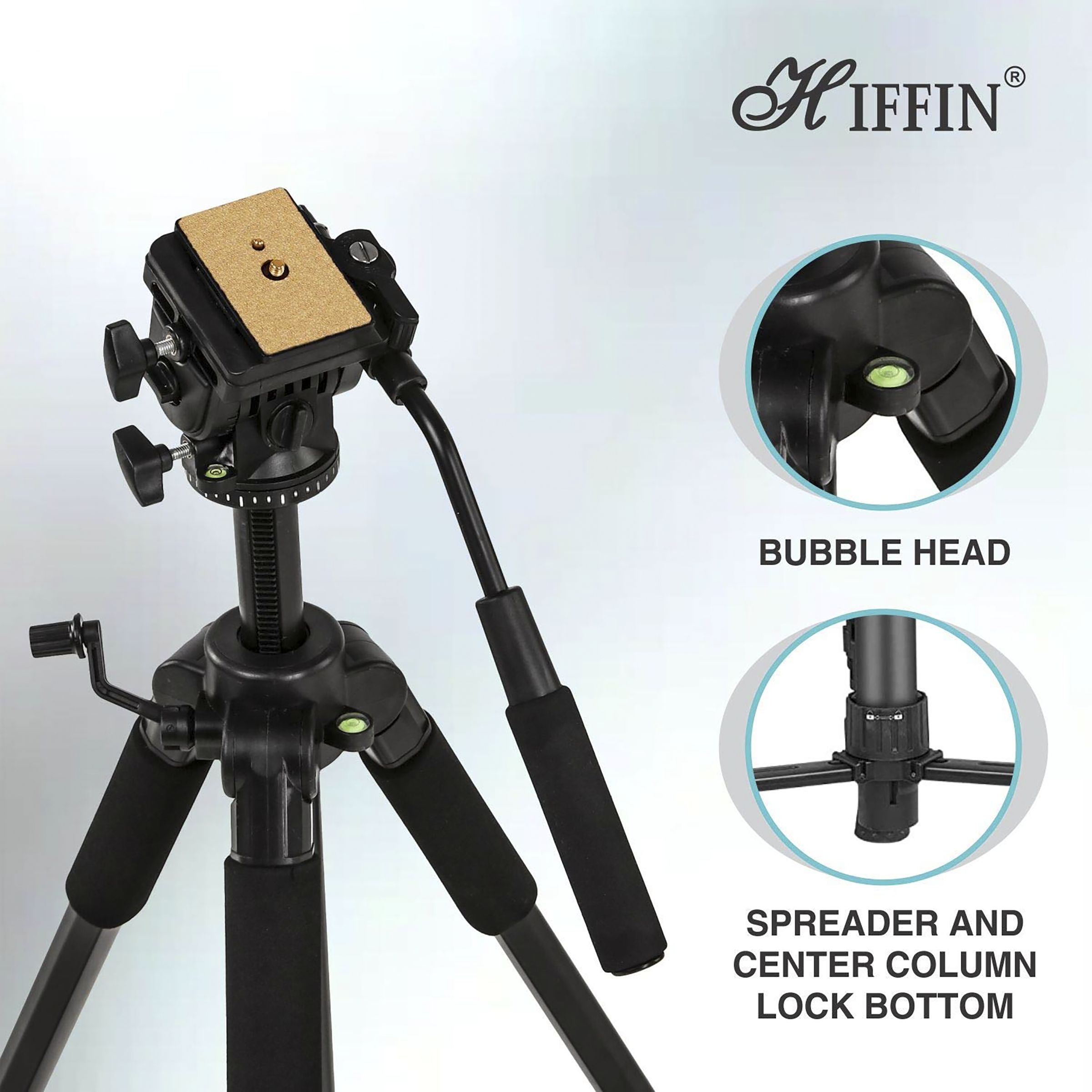 HIFFIN HF-880 166.11cm Adjustable Tripod for Camera (360 Degree Swivel, Black)_7