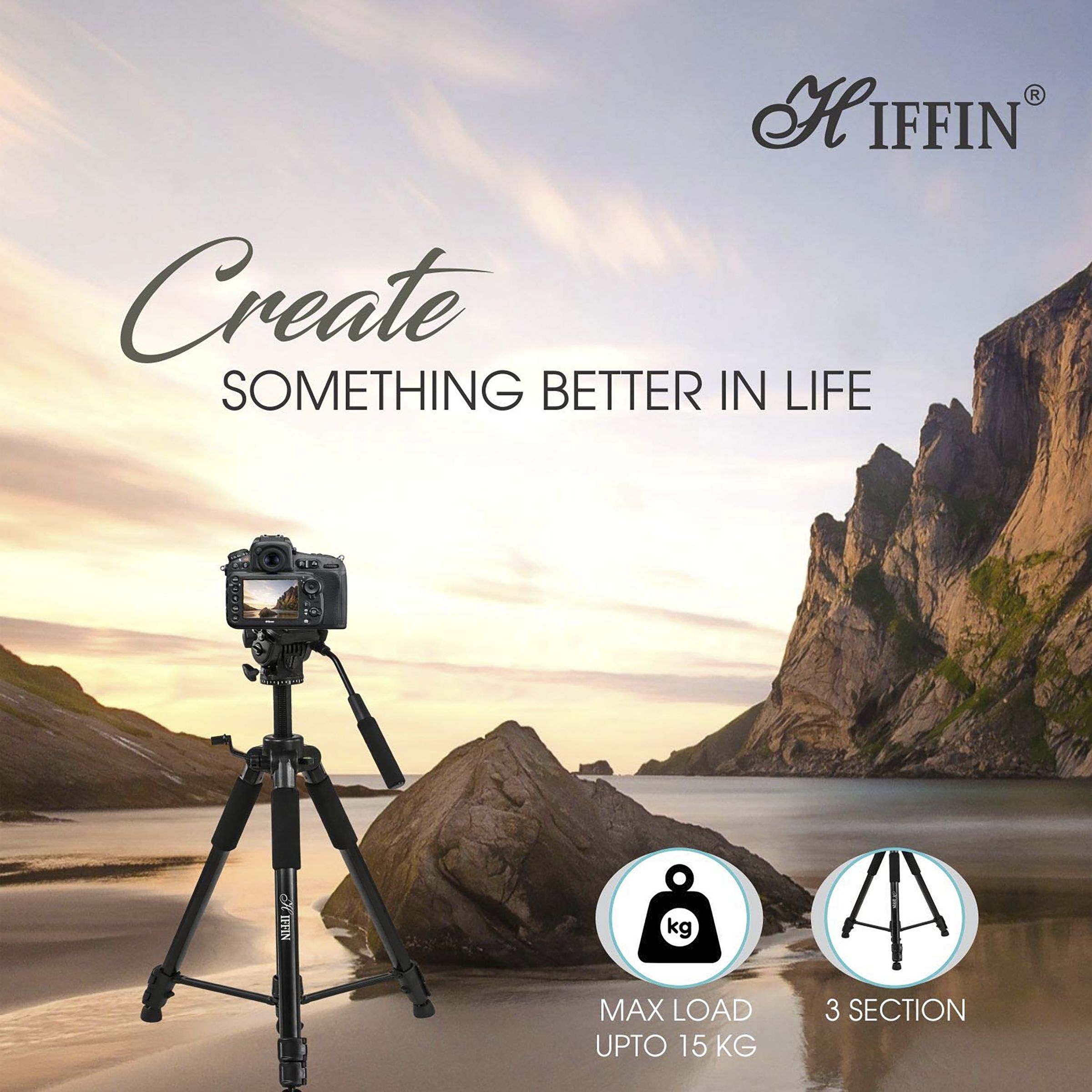 HIFFIN HF-880 166.11cm Adjustable Tripod for Camera (360 Degree Swivel, Black)_8