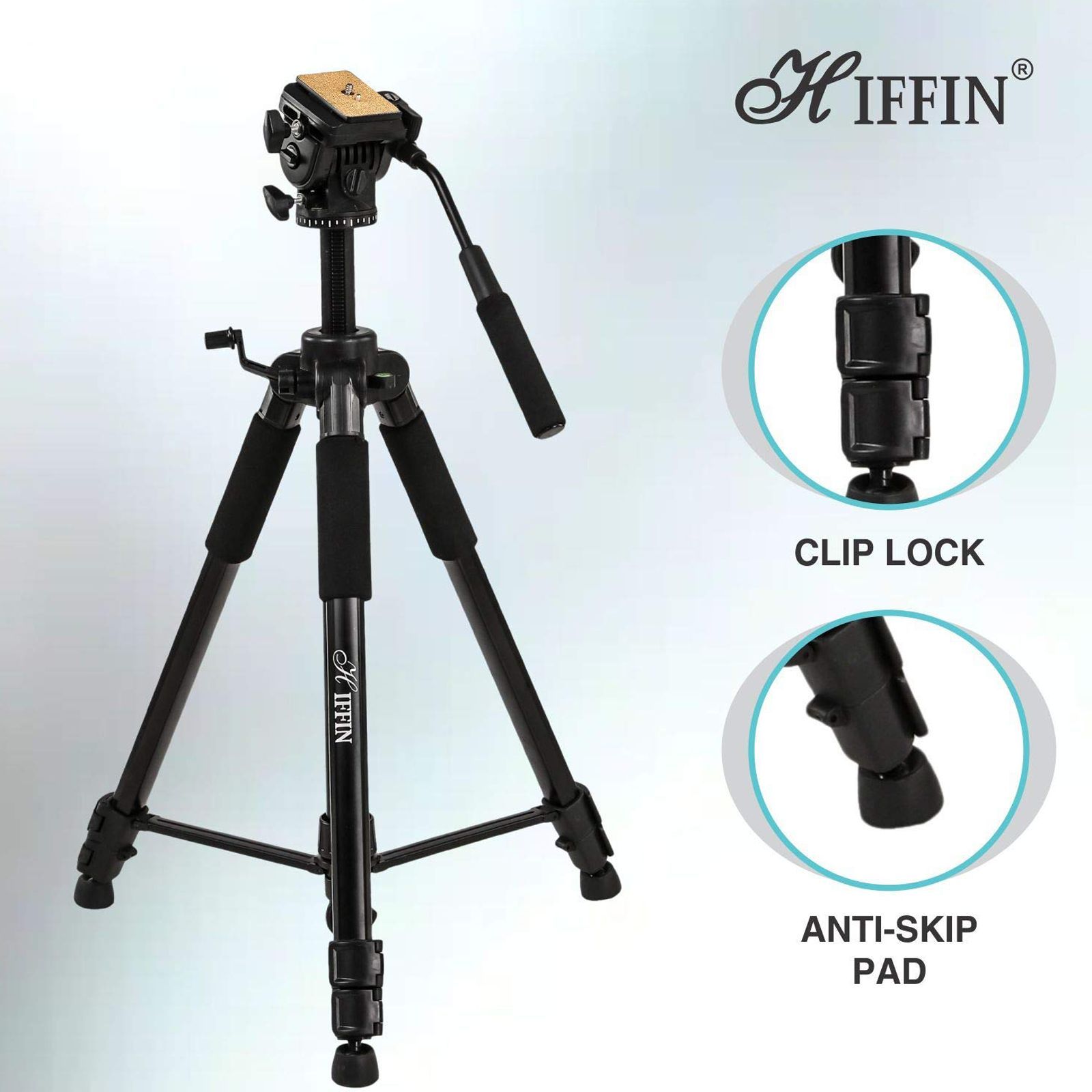 HIFFIN HF-880 166.11cm Adjustable Tripod for Camera (360 Degree Swivel, Black)_9