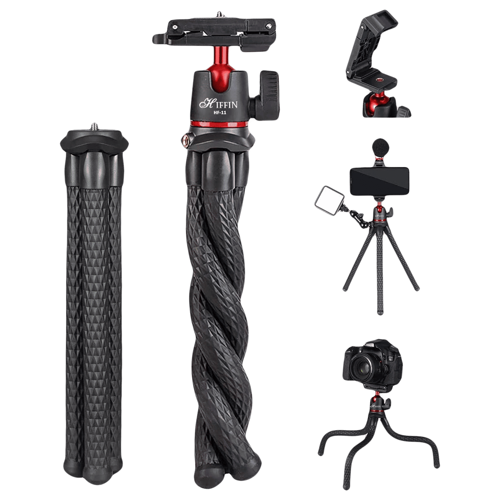 HIFFIN HF-11 38cm Adjustable Tripod for Mobile and Camera (360 Degree Rotatable, Black)_1