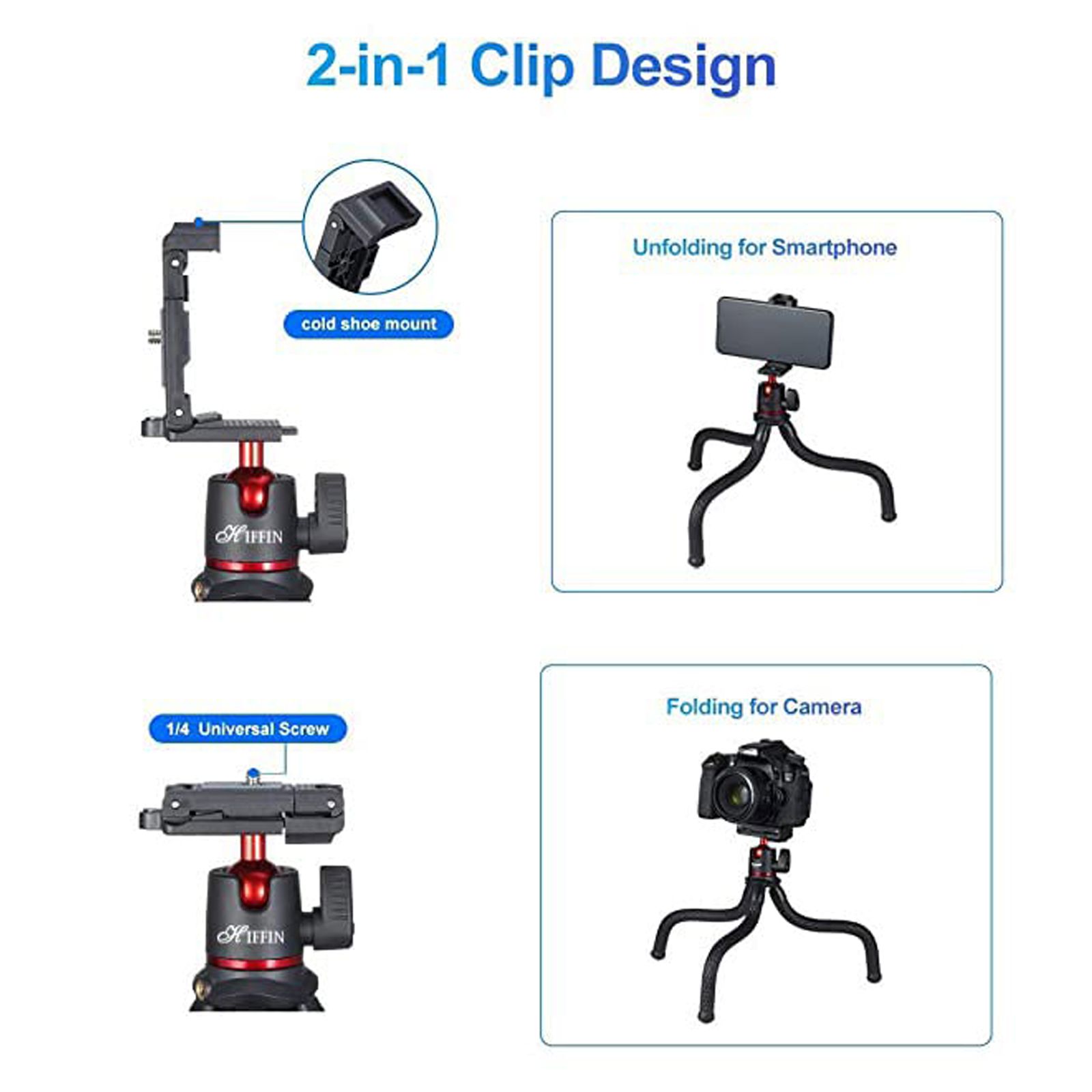 HIFFIN HF-11 38cm Adjustable Tripod for Mobile and Camera (360 Degree Rotatable, Black)_7