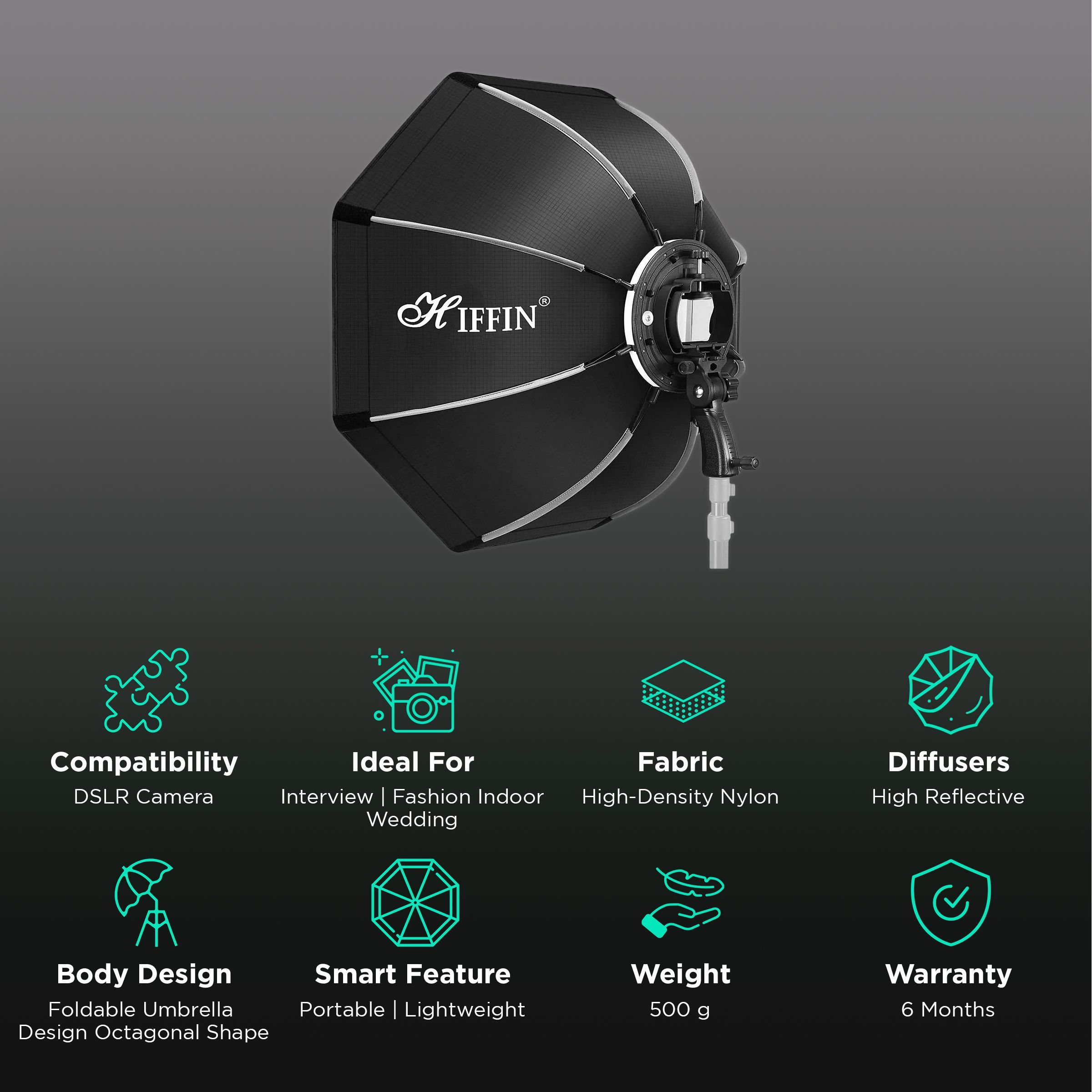 HIFFIN Softbox with 9 Fit Light Stand for All Flash Speedlights (Lightweight & Portable)_2