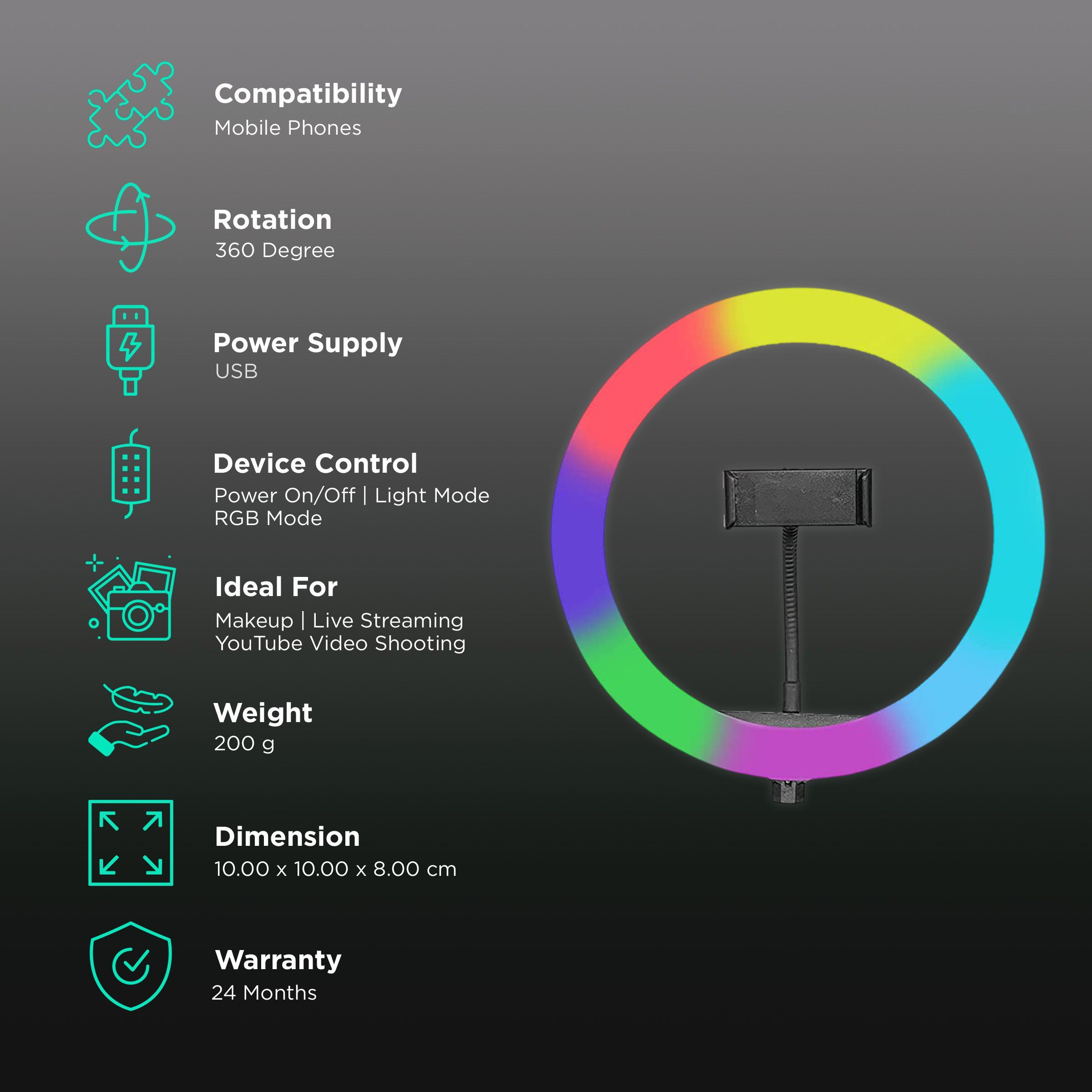 HIFFIN M26CM Ring Light for Makeup, Live Streaming & YouTube Video Shooting (Rainbow Light)_3