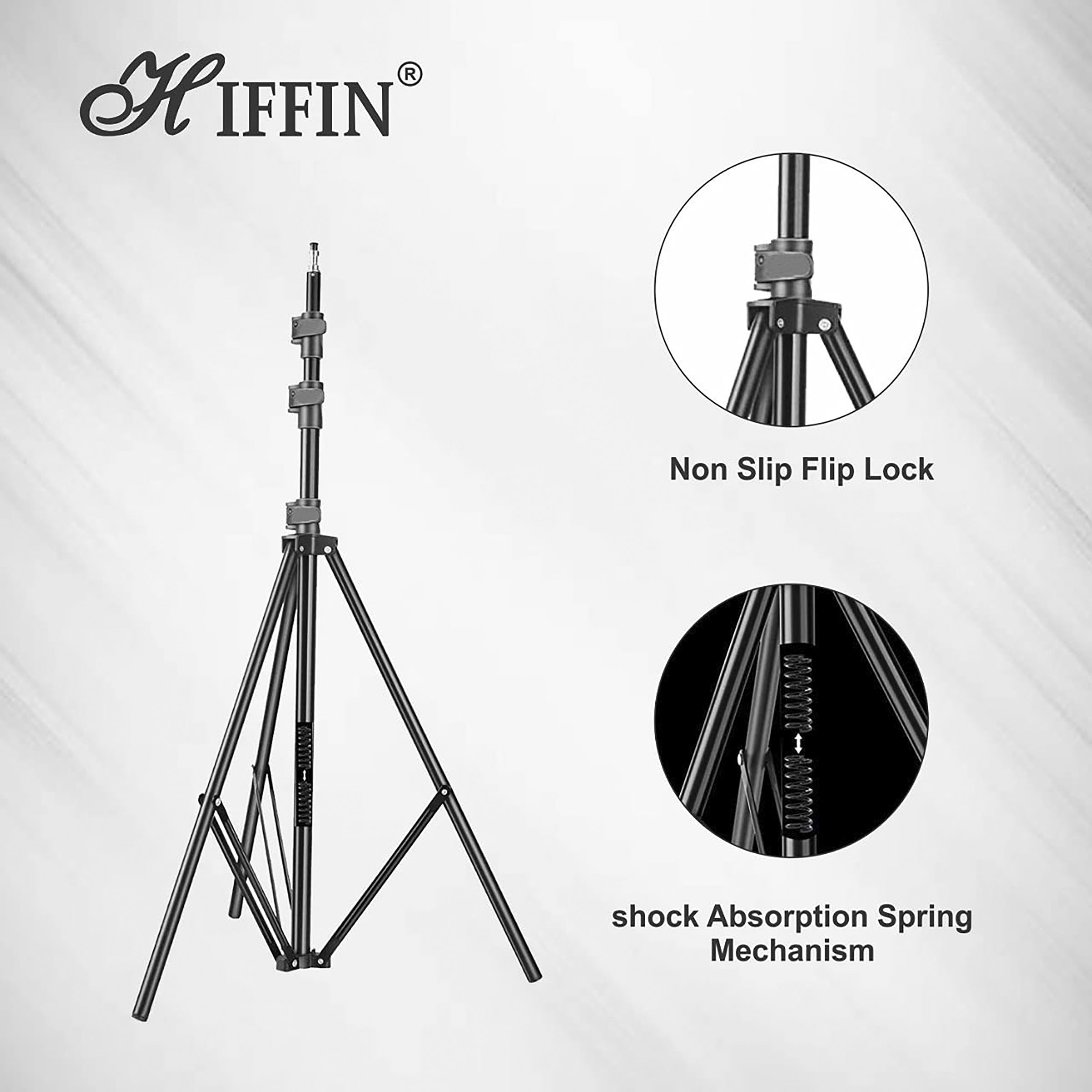 HIFFIN HF-9FT 274.32cm Adjustable Tripod for Mobile and Camera (Shock Absorption Spring Mechanism, Black)_5