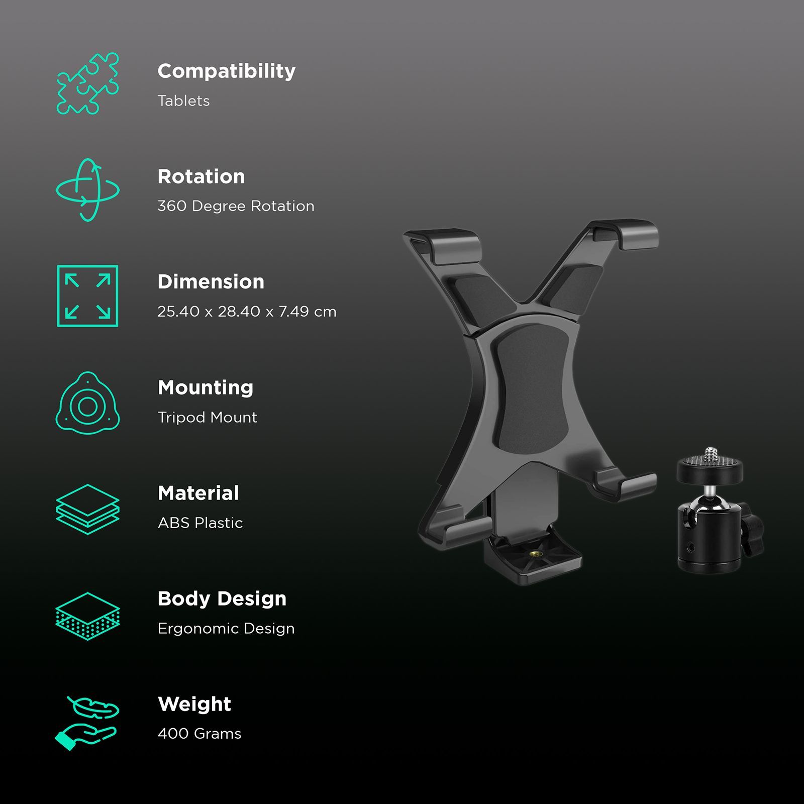 HIFFIN Tripod Mount for Tablet (360 Degree Rotation, Black)_2