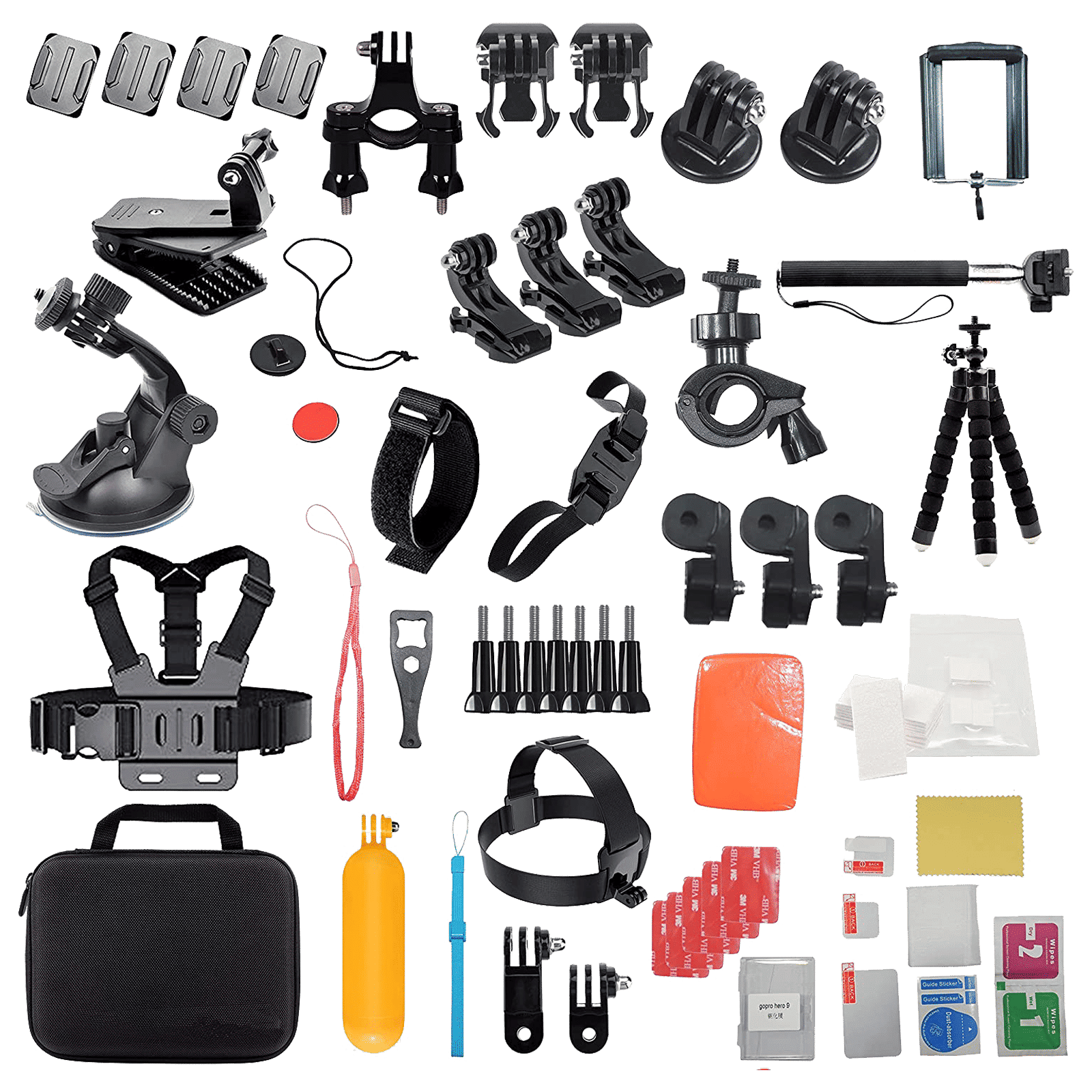 HIFFIN 61 in 1 for Go Pro Mounting Kit for Camera (Waterproof Shell, Black)_1