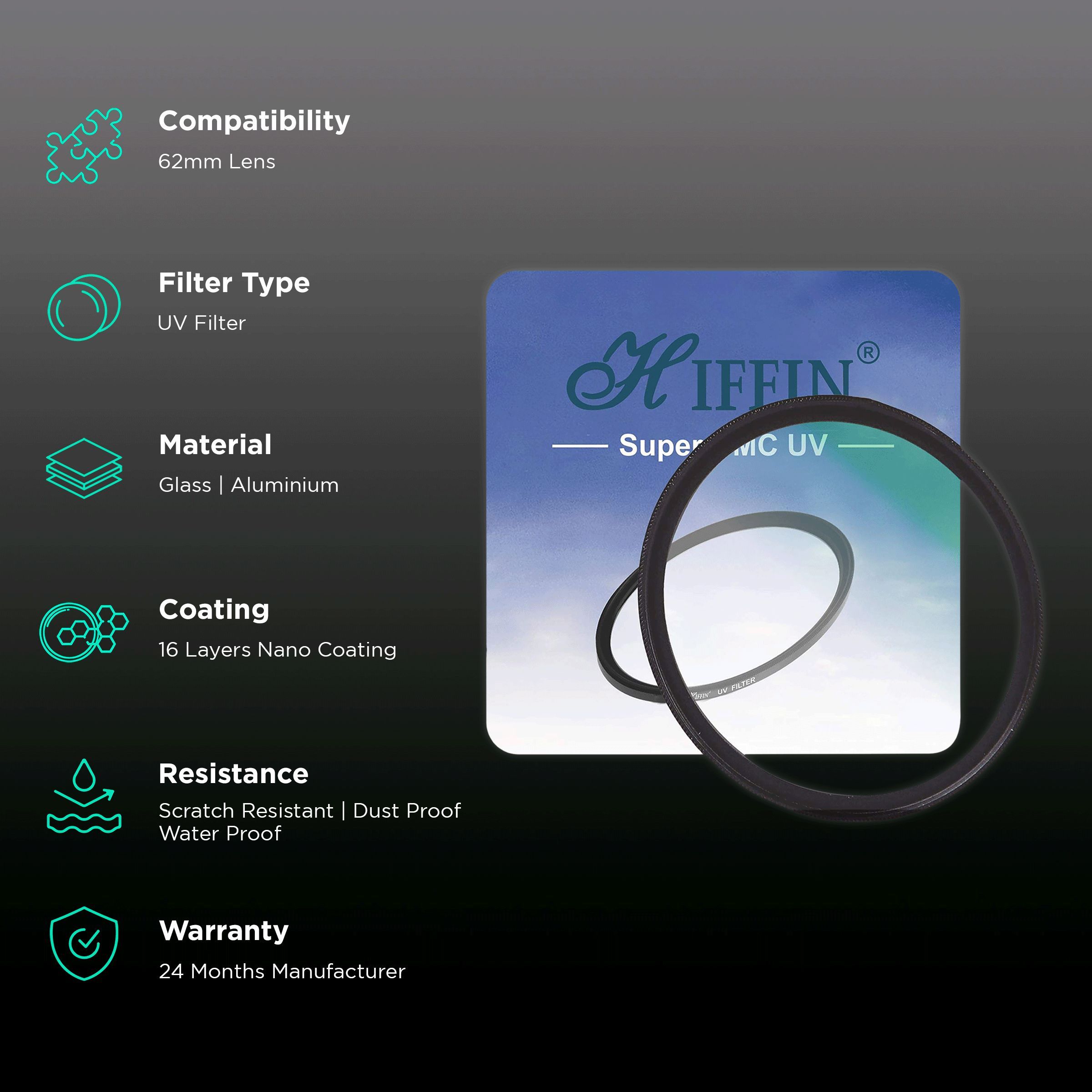 HIFFIN Super DMC Ultra Slim 62mm Camera Lens UV Filter (16 Layers Nano Coating)_2