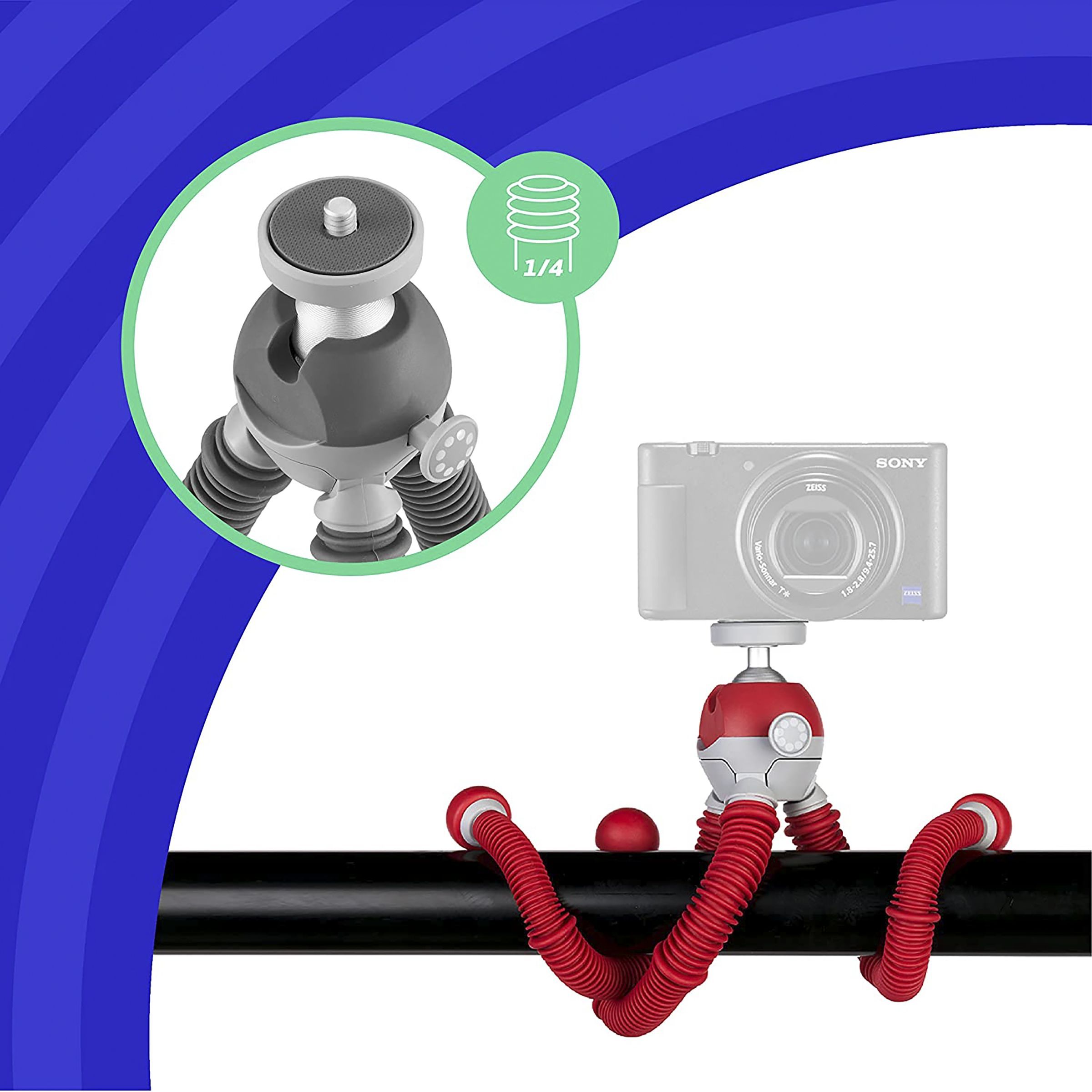 JOBY PodZilla 25cm Adjustable Tripod for Mobile and Camera (360 Degree GripTight, Red)_12