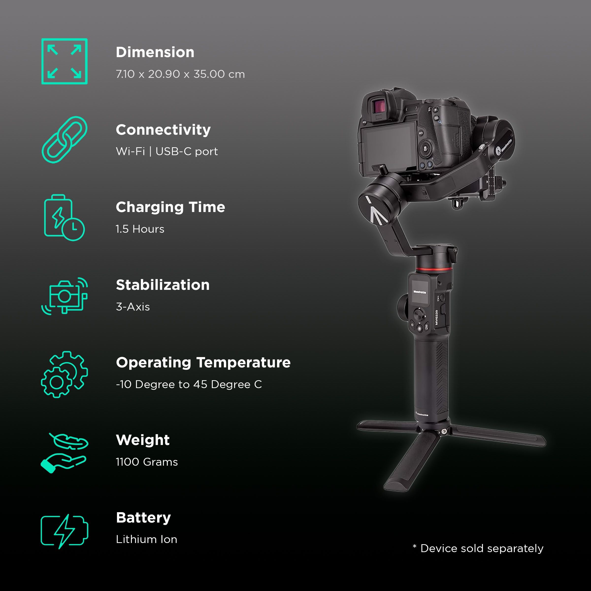 Manfrotto MVG220 3-Axis Gimbal for Camera (Multiple Shooting Modes, Black) Manfrotto MVG220 3-Axis Gimbal for Camera (Multiple Shooting Modes, Black)_2