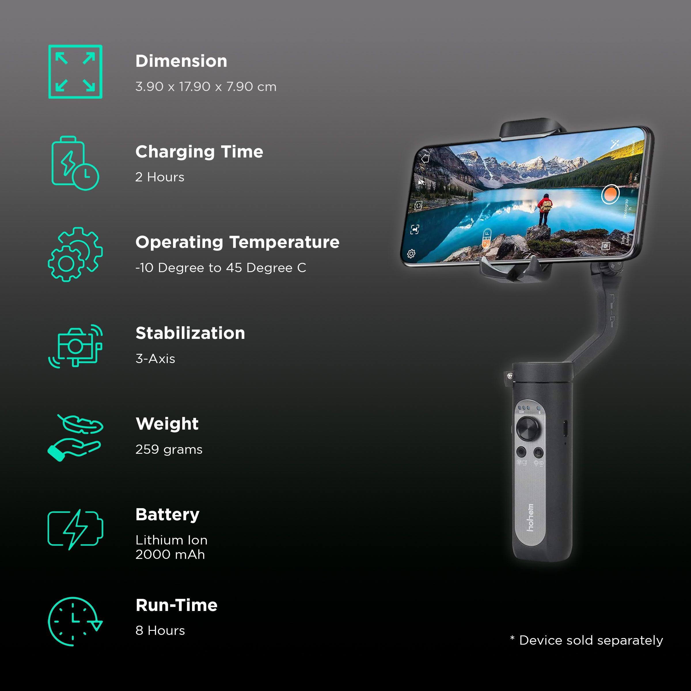 Hohem iSteady X 3-Axis Gimbal for Mobile (iSteady 3.0 Stabilization, Black)_2