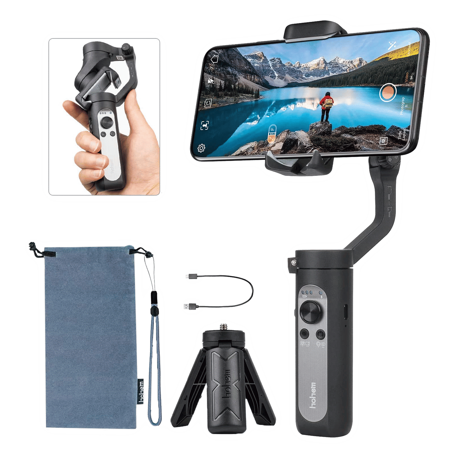 Hohem iSteady X 3-Axis Gimbal for Mobile (iSteady 3.0 Stabilization, Black)_5