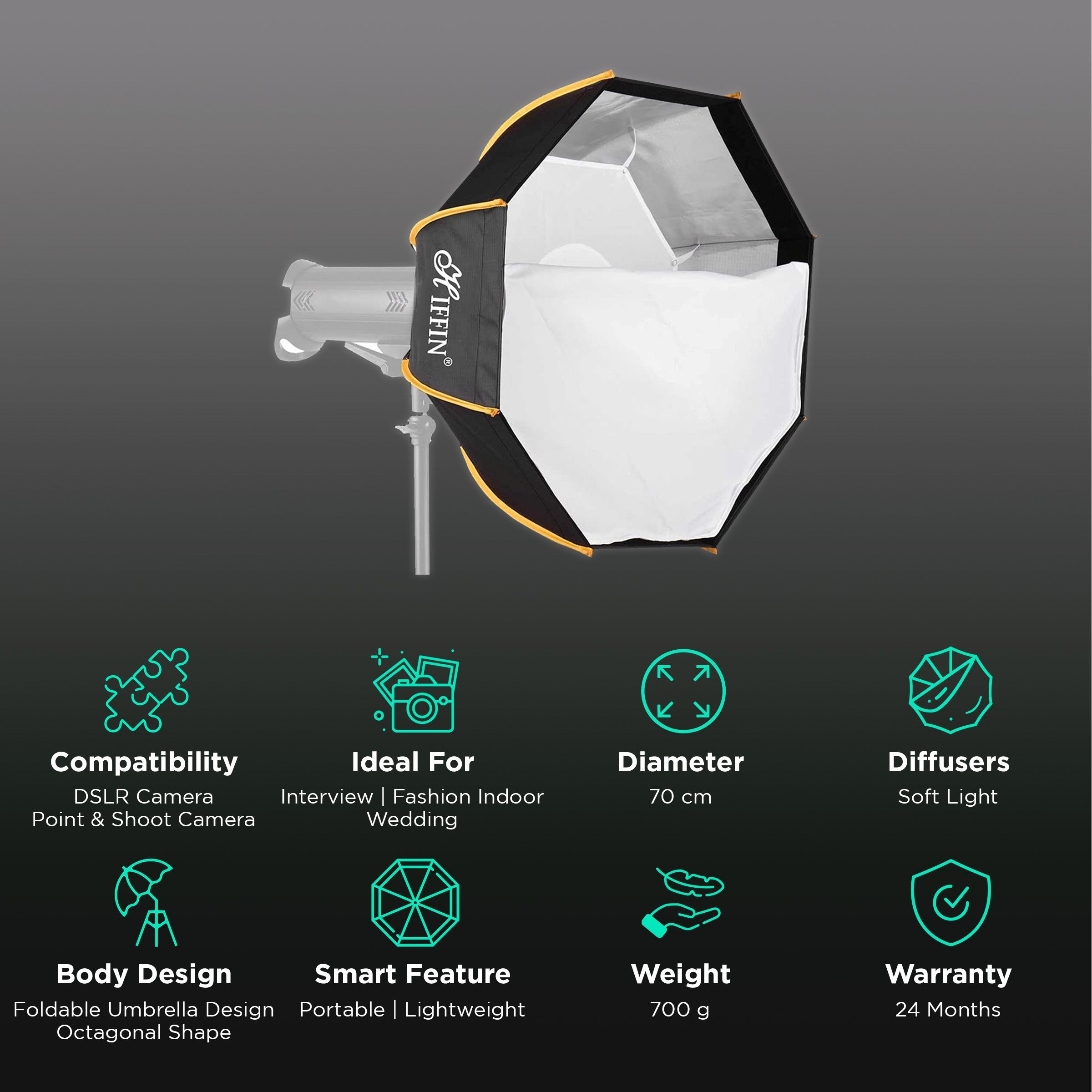 HIFFIN Softbox with Metal Bracket, Diffuser Sheets & Carry Case for Photography & Interviews (Foldable Umbrella Design)_2