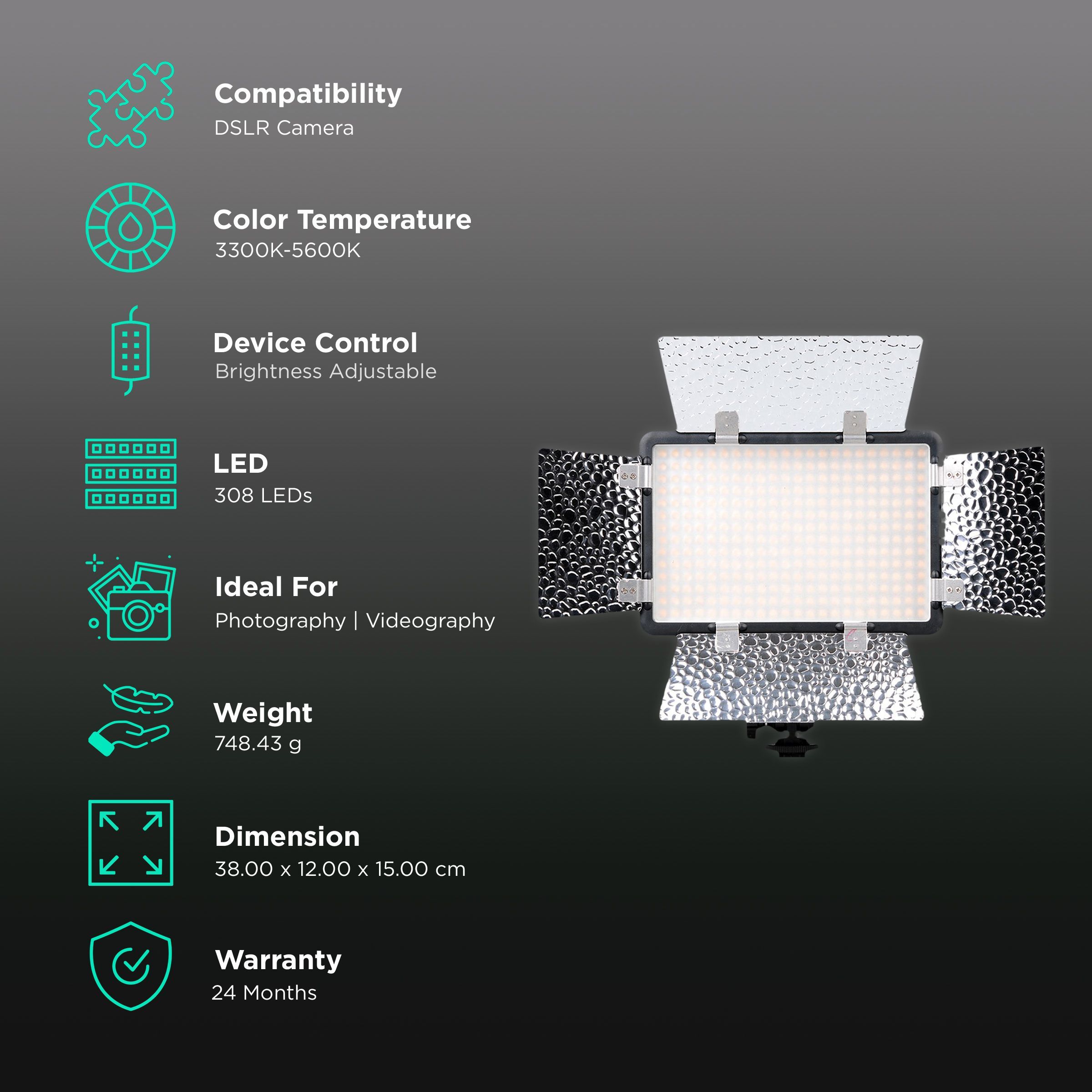 Godox 308C II Video Light with Remote Control & Mini Stand for Still Photography & Videography (308 LED Bulbs)_3