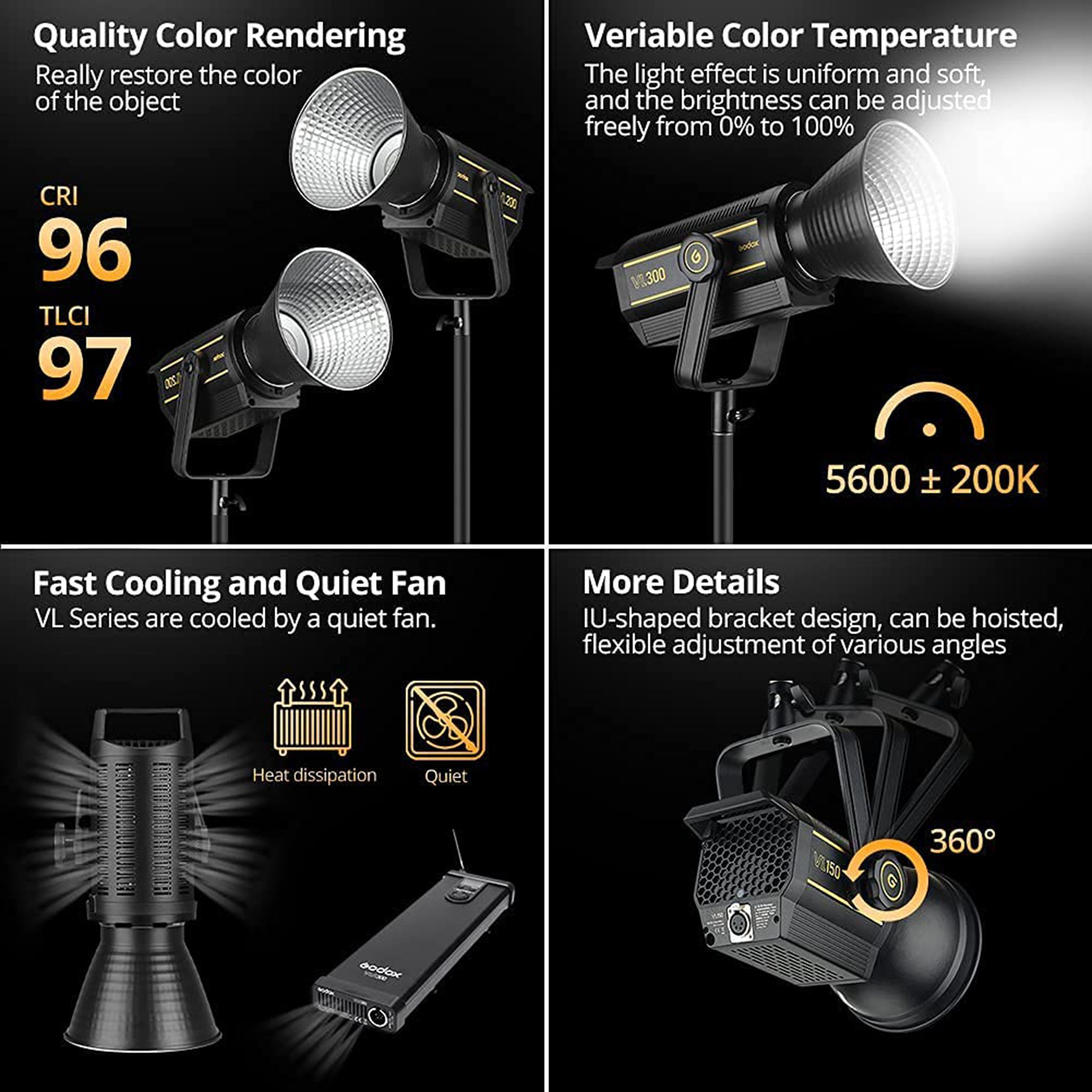 Godox VL300 LED Video Light with Bluetooth Connectivity & Carry Bag for Still Photography & Videography (Stepless Dimming)_13