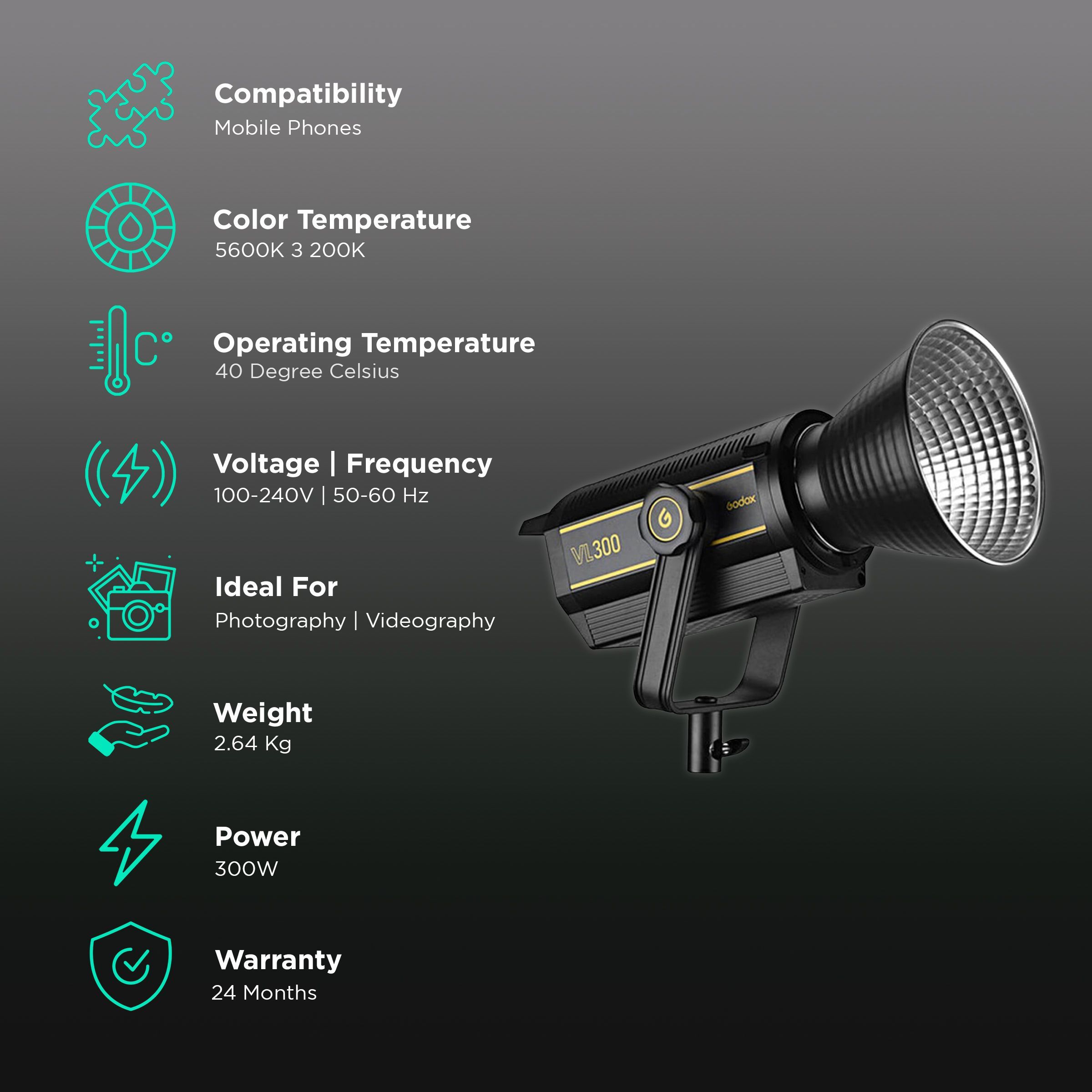 Godox VL300 LED Video Light with Bluetooth Connectivity & Carry Bag for Still Photography & Videography (Stepless Dimming)_3