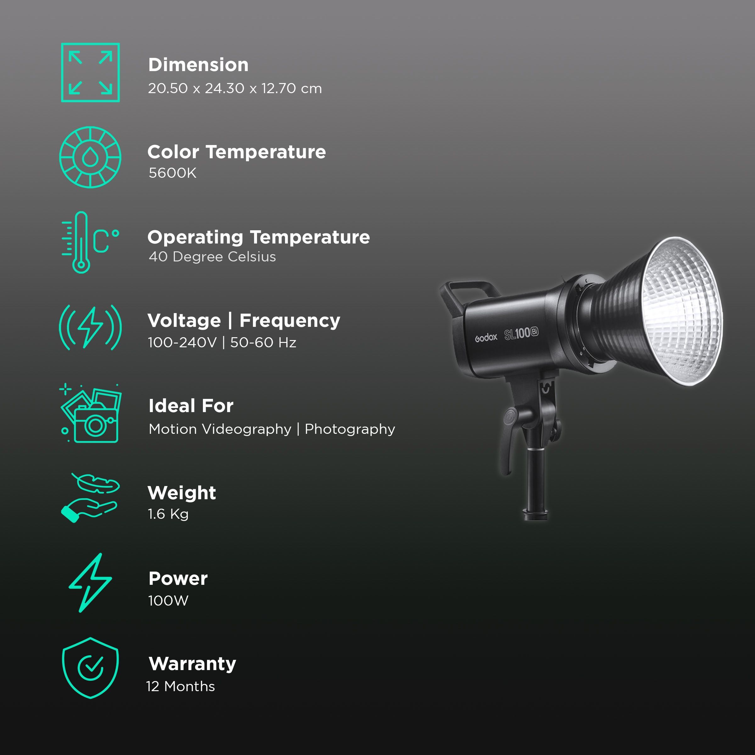 Godox SL100Bi LED Video Light with Remote Control for Motion Videography & Photography (Highly Compact)_3