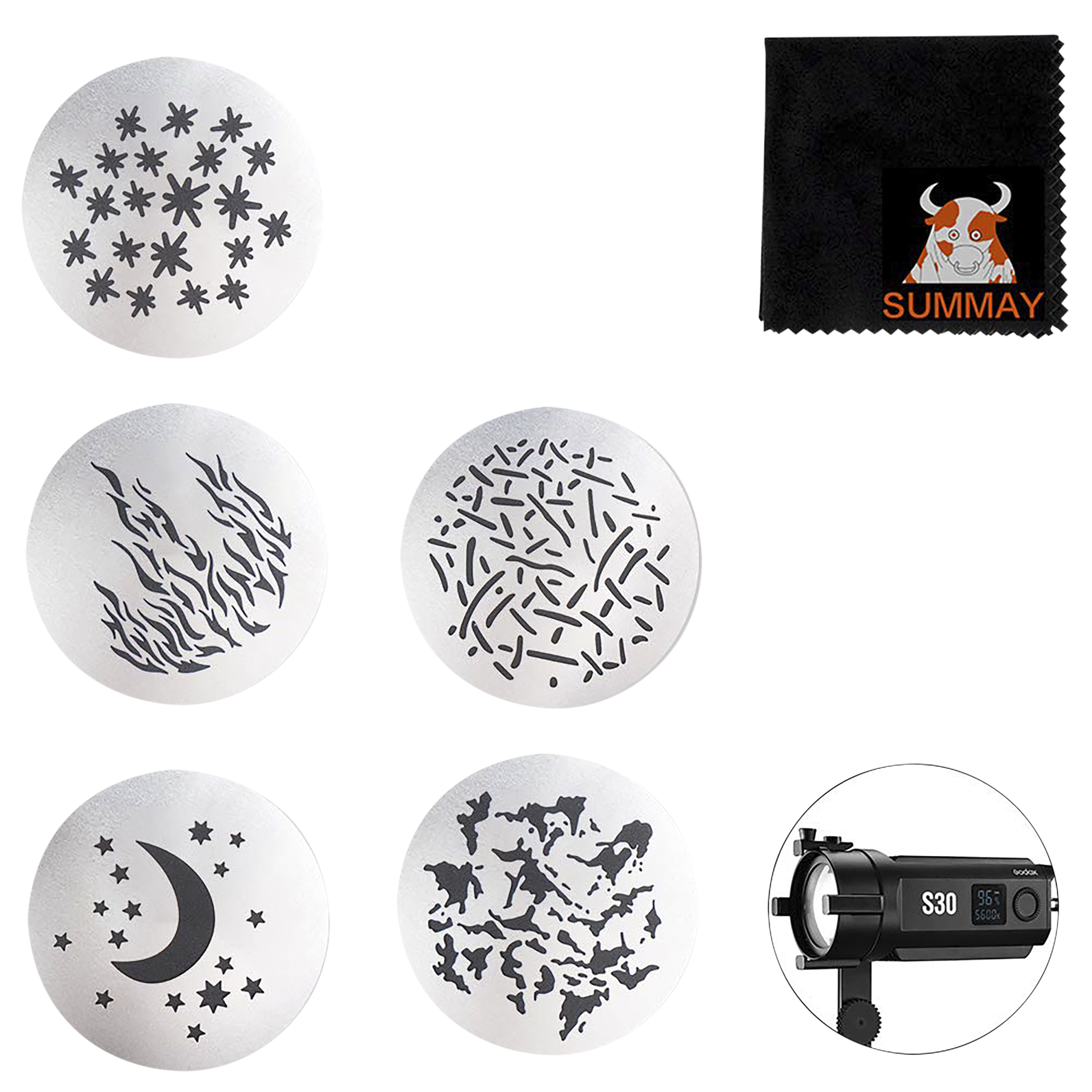 Godox SA-09 Gobo Set for Godox S30 LED Light (6 Pattern Available)_2