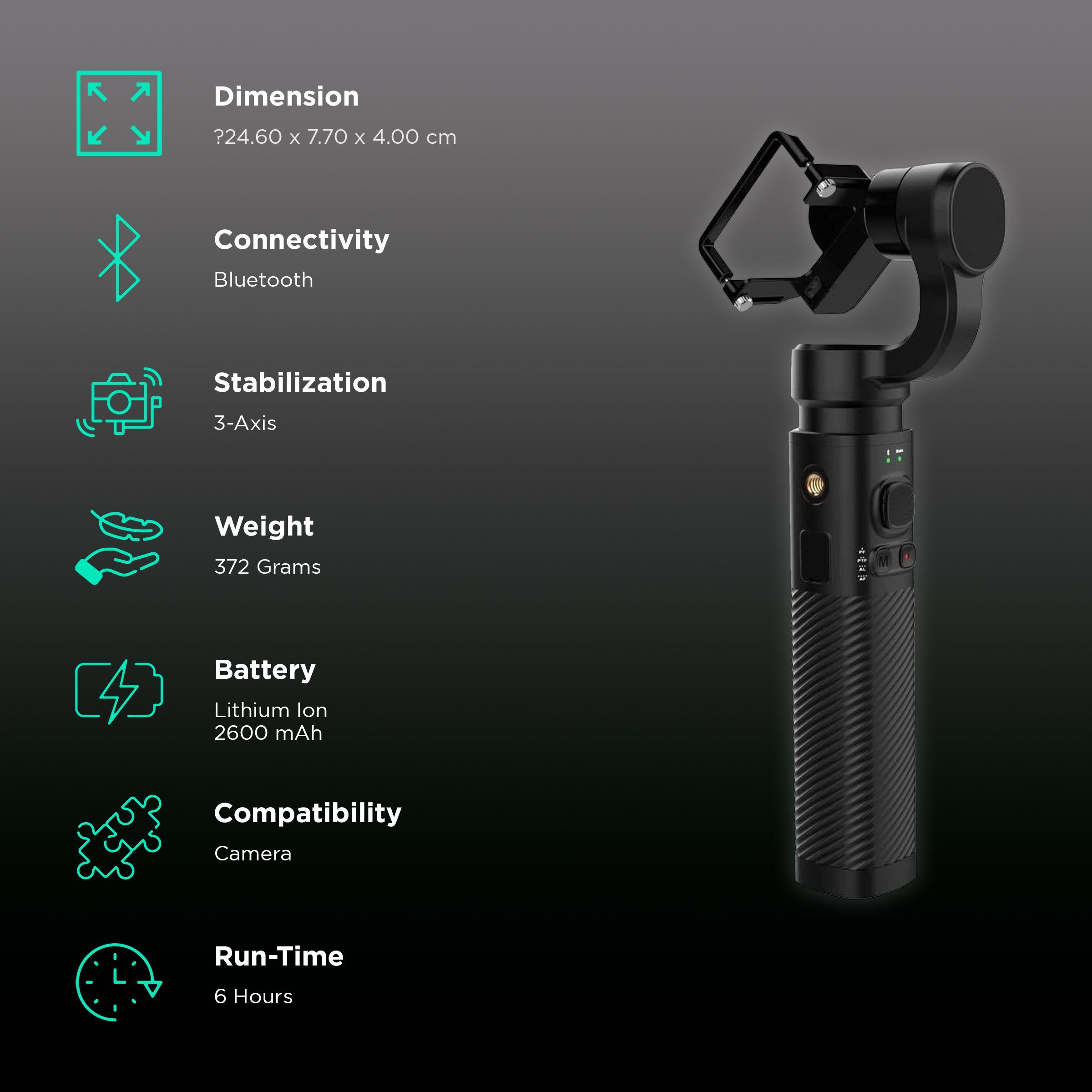 SJCAM 3-Axis Gimbal for Mobile and Camera (320 Degree Tilt Rotate, Black)_2