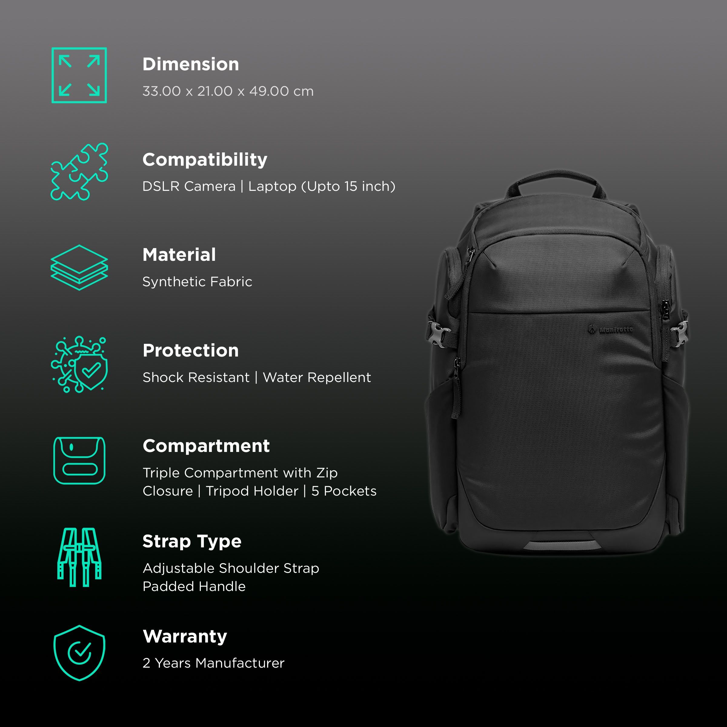 Manfrotto Advanced Befree III Water Repellent Backpack Camera Bag for DSLR (M-Guard Protection System, Black)_2