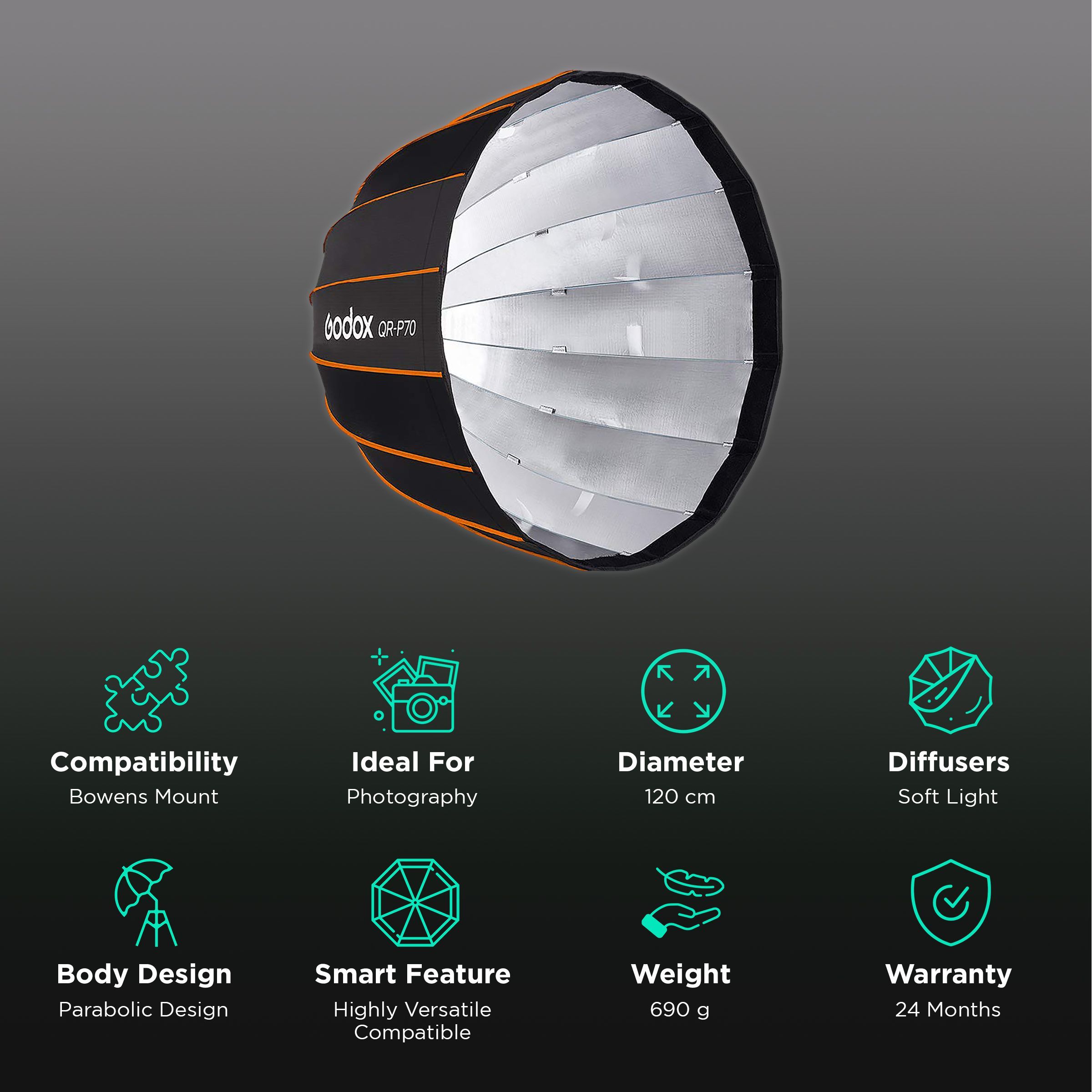 Godox QR-P70 Softbox with Inner and Outer Diffuser & Carry Case for Photography (Parabolic Design)_2