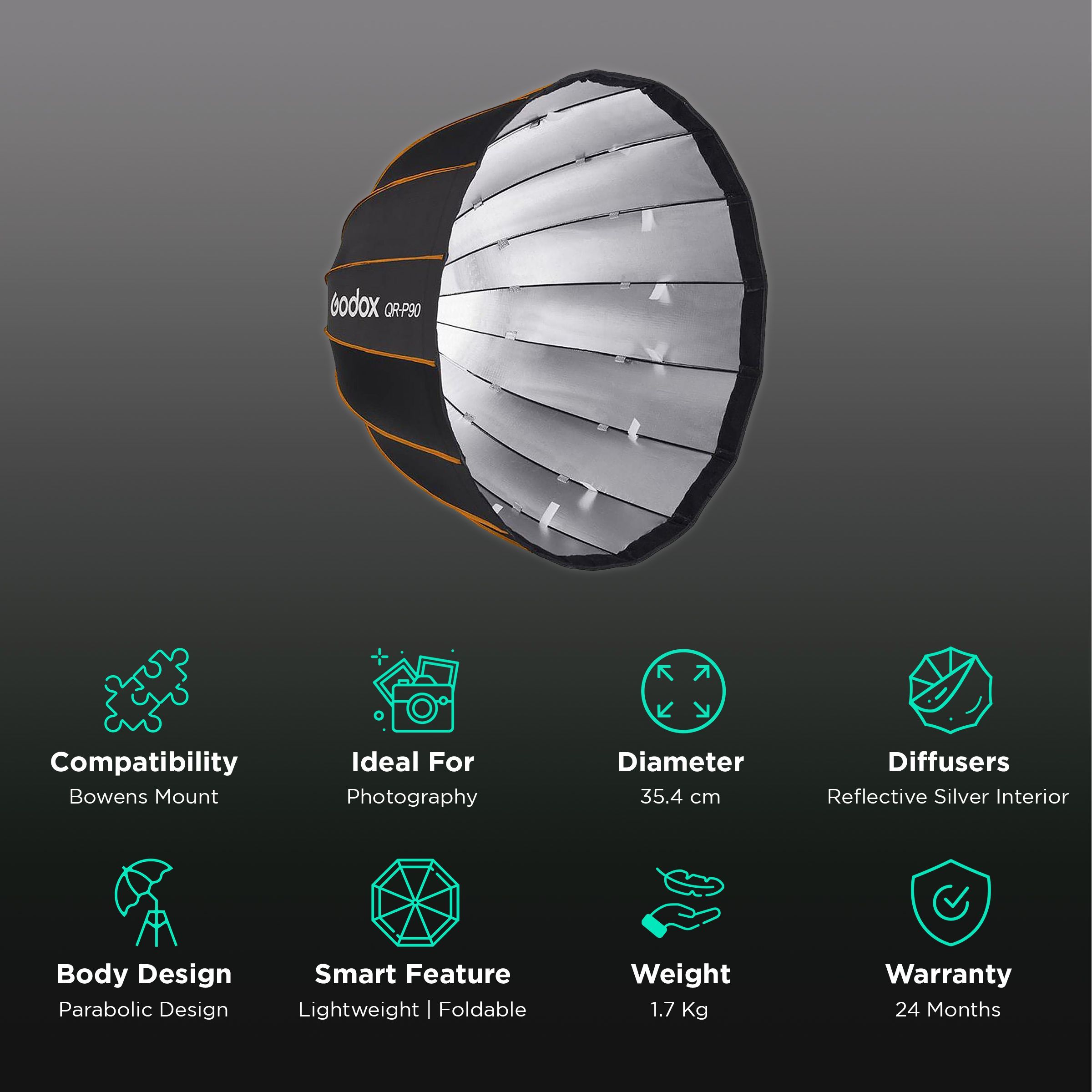 Godox QR-P90 Softbox with Inner and Outer Diffuser & Carry Case for Photography (Parabolic Design)_2