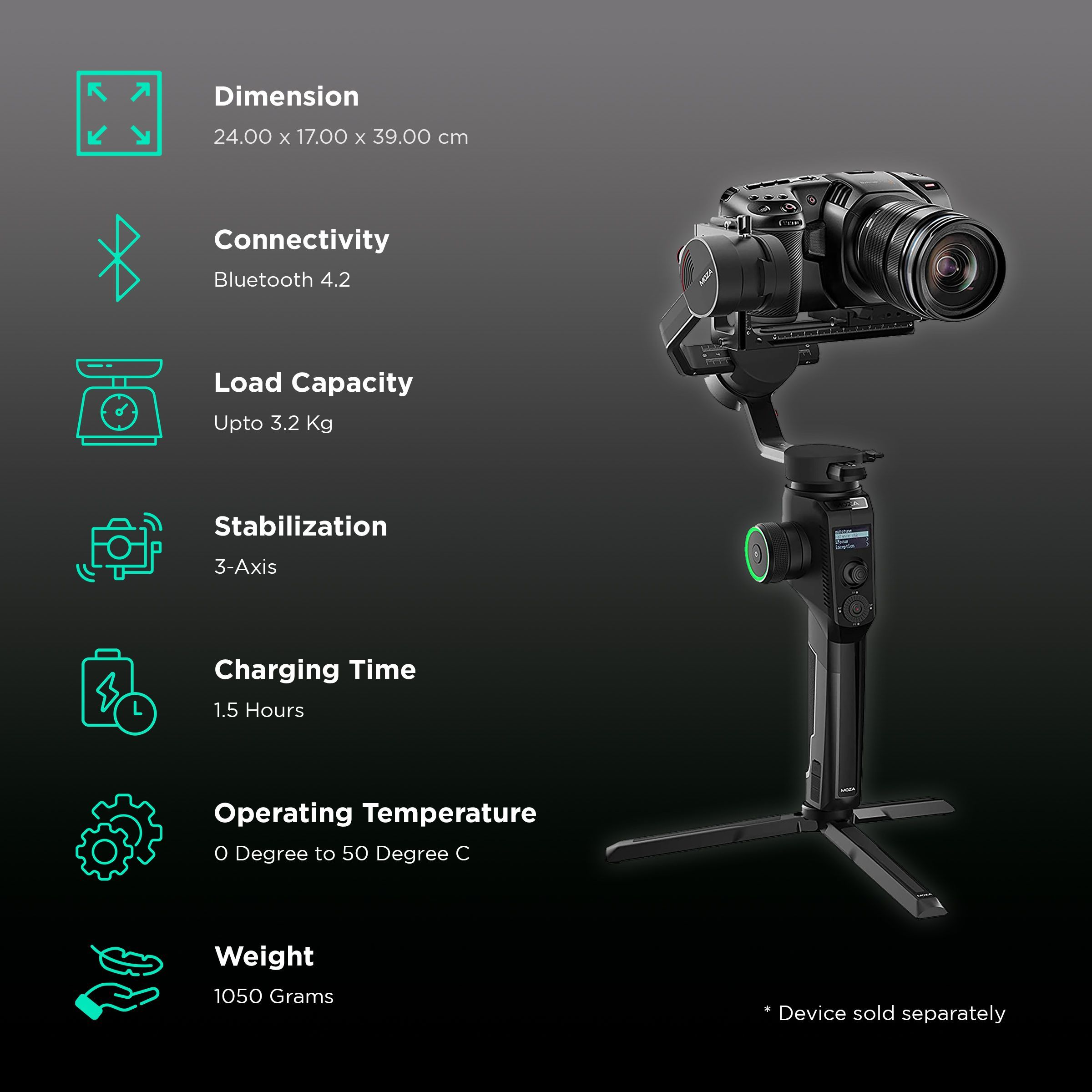 MOZA AirCross 2 3-Axis Gimbal for Camera (OLED Screen, Black)_2