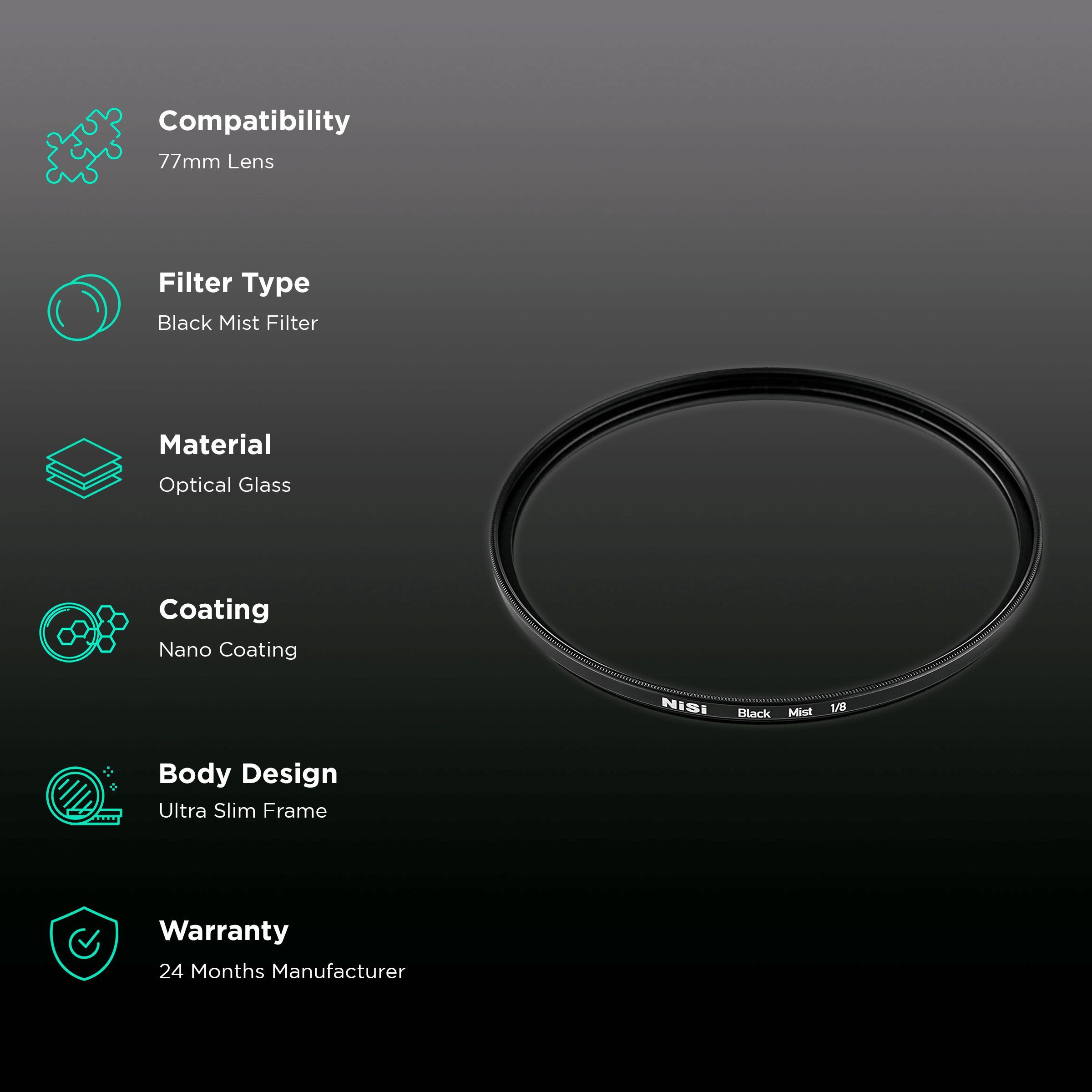 NiSi Black Mist 1/8 77mm Camera Lens Black Mist Filter (Reduces Highlights & Lower Contrast)_2