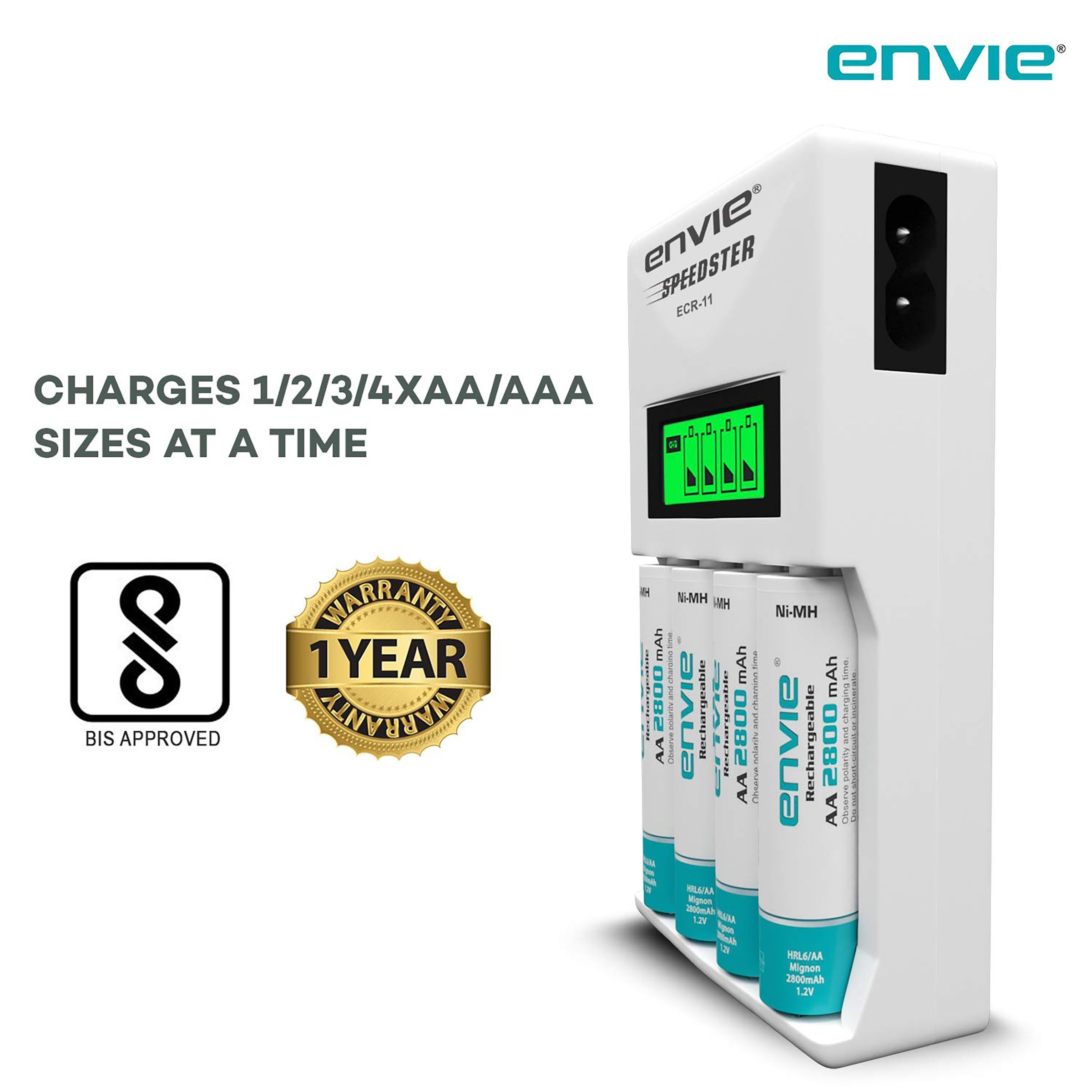 envie Speedster ECR11 Camera Battery Charger Combo for AA28004PL (4-Ports, LCD Display)_4