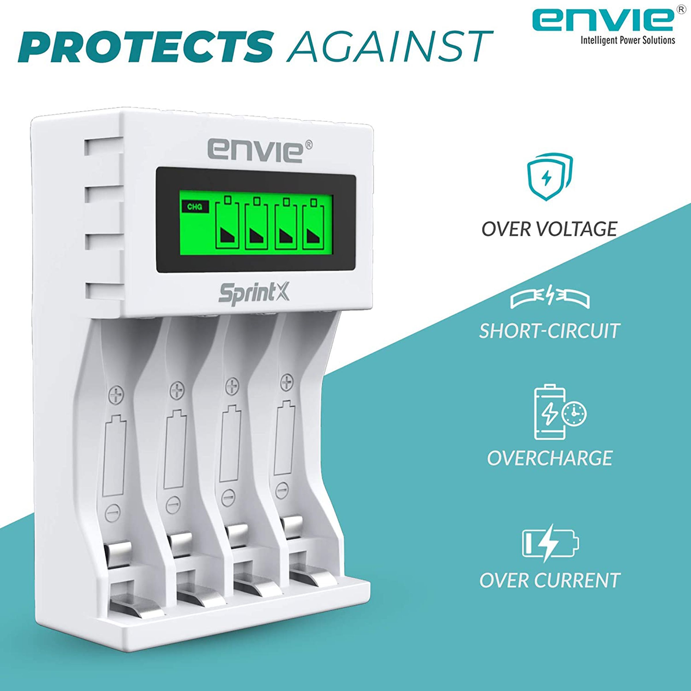 envie SprintX ECR11 MC Fast Camera Battery Charger Combo for 28004PL (4-Ports, LCD Display)_7