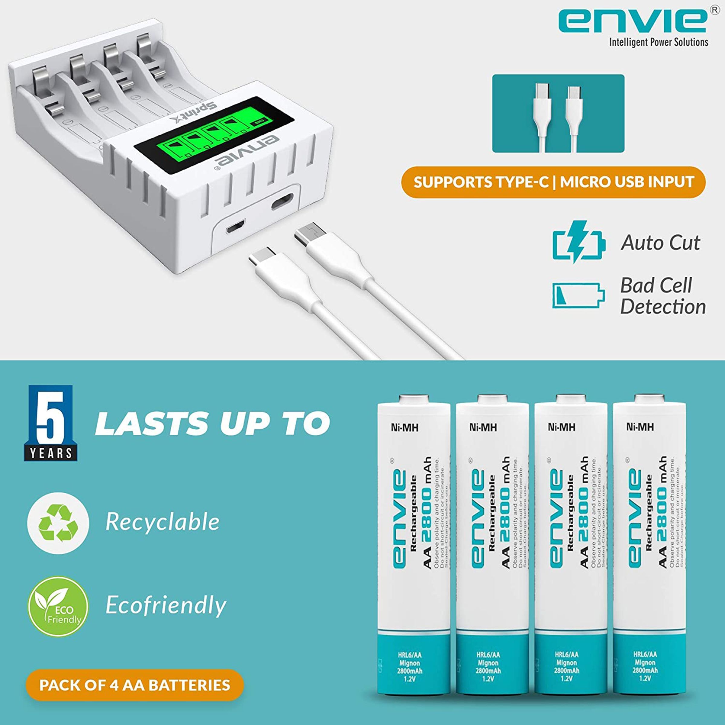 envie SprintX ECR11 MC Fast Camera Battery Charger Combo for 28004PL (4-Ports, LCD Display)_5