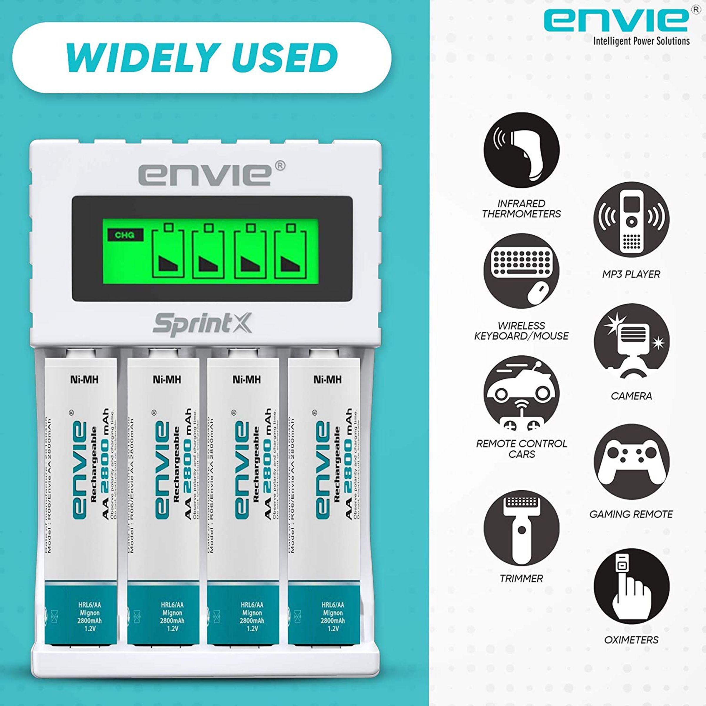 envie SprintX ECR11 MC Fast Camera Battery Charger Combo for 28004PL (4-Ports, LCD Display)_6