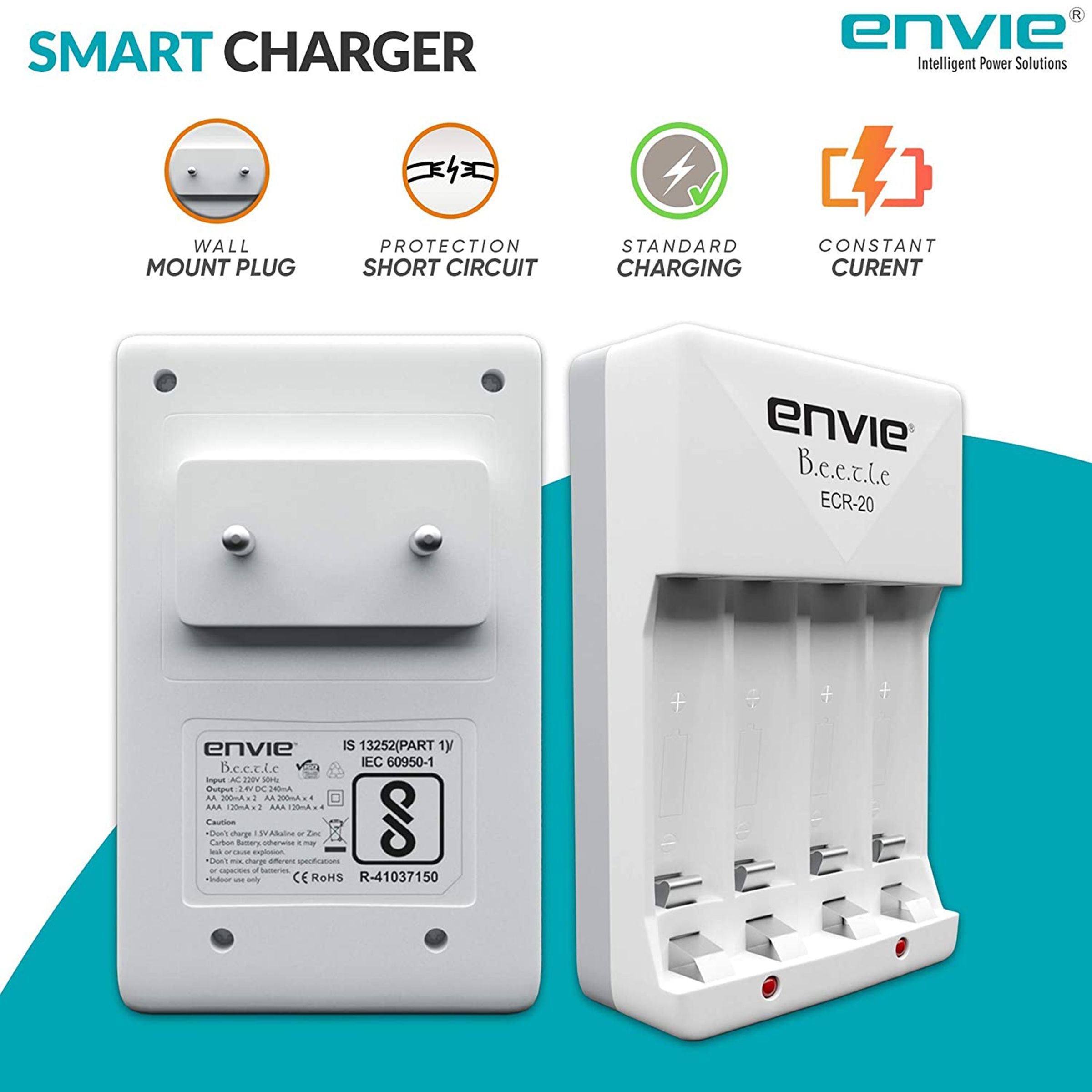 envie Beetle ECR-20 Camera Battery Charger Combo for AA21002PL (4-Ports, Short Circuit Protection)_3