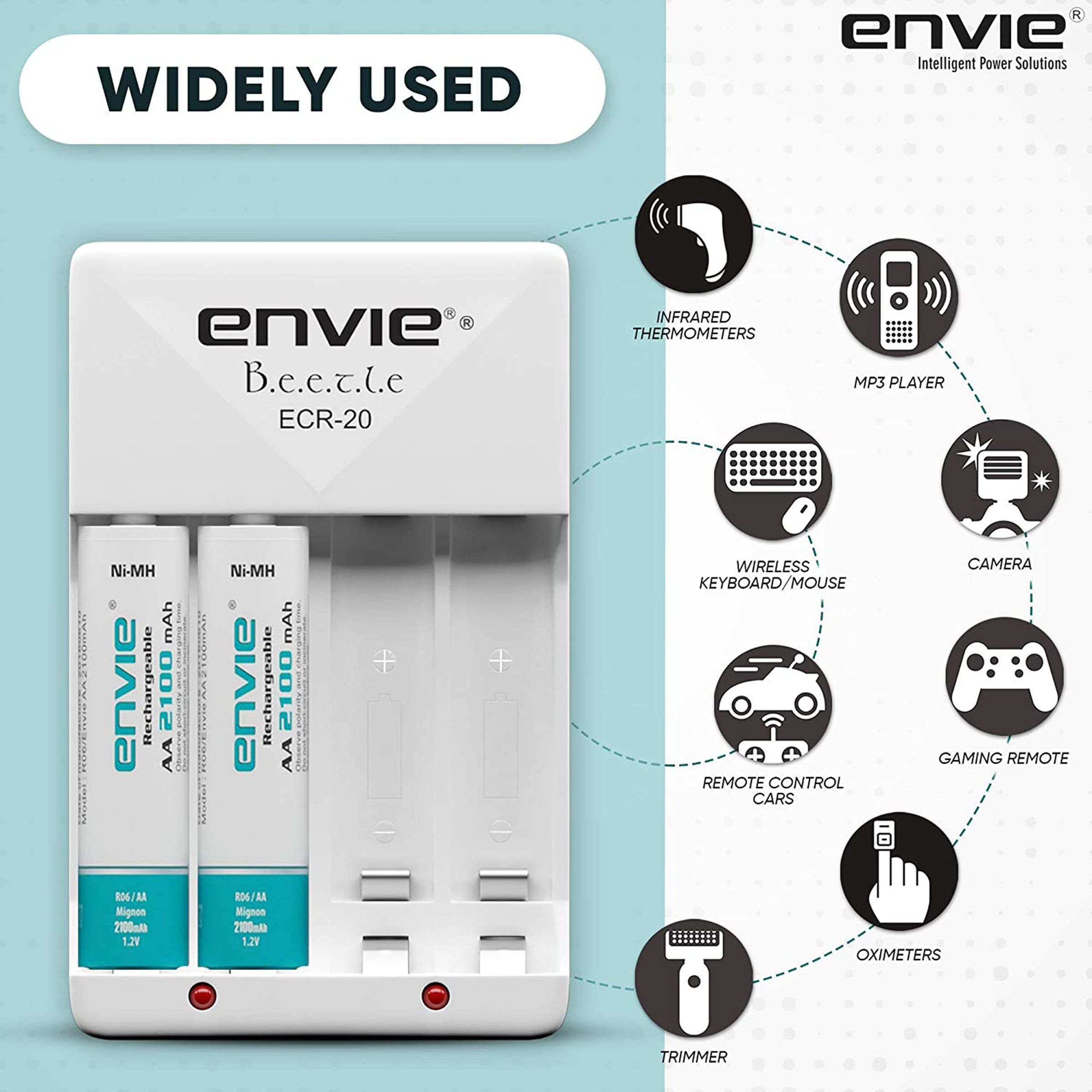 envie Beetle ECR-20 Camera Battery Charger Combo for AA21002PL (4-Ports, Short Circuit Protection)_5