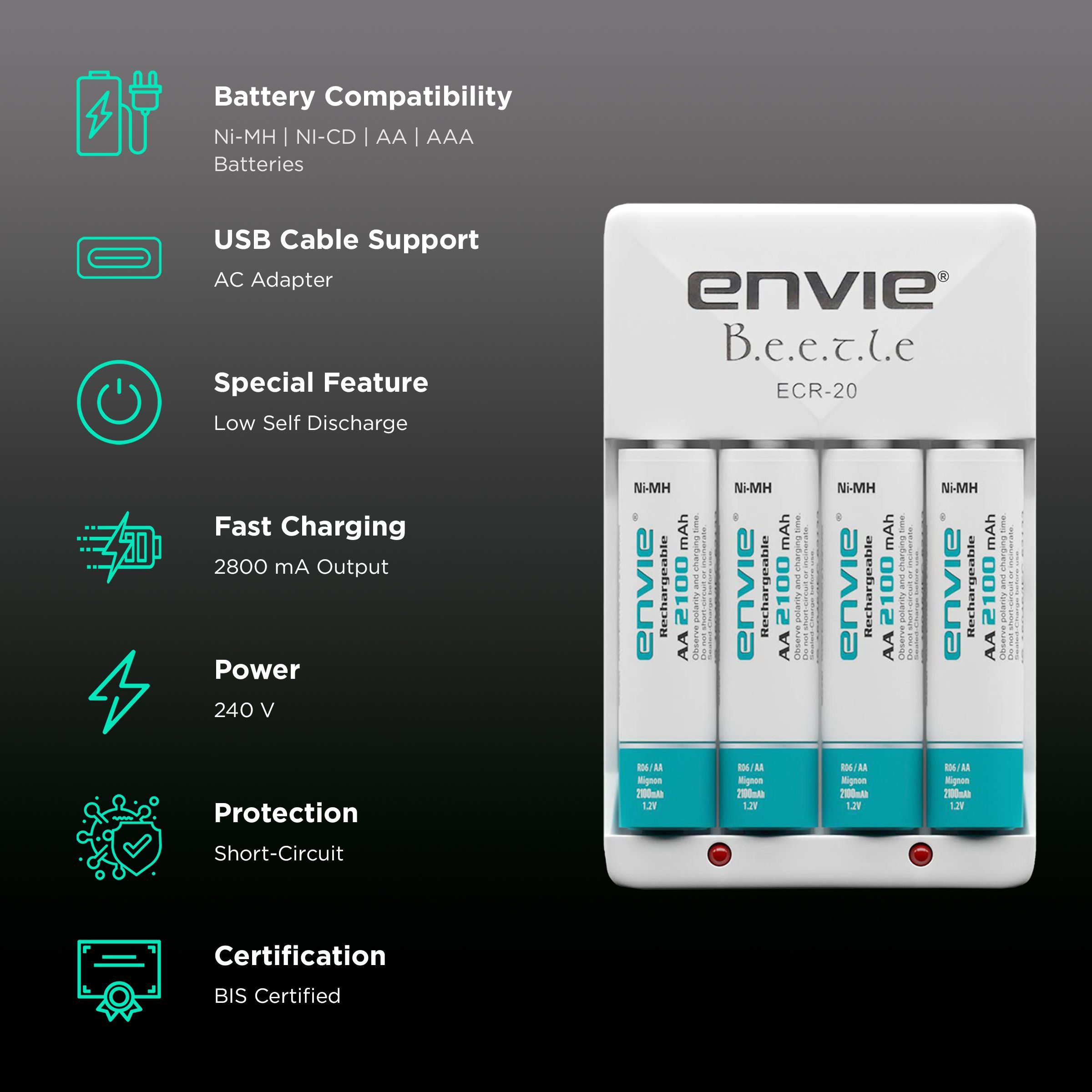 envie Beetle ECR-20 Camera Battery Charger Combo for AA28004PL (4-Ports, Short Circuit Protection)_2