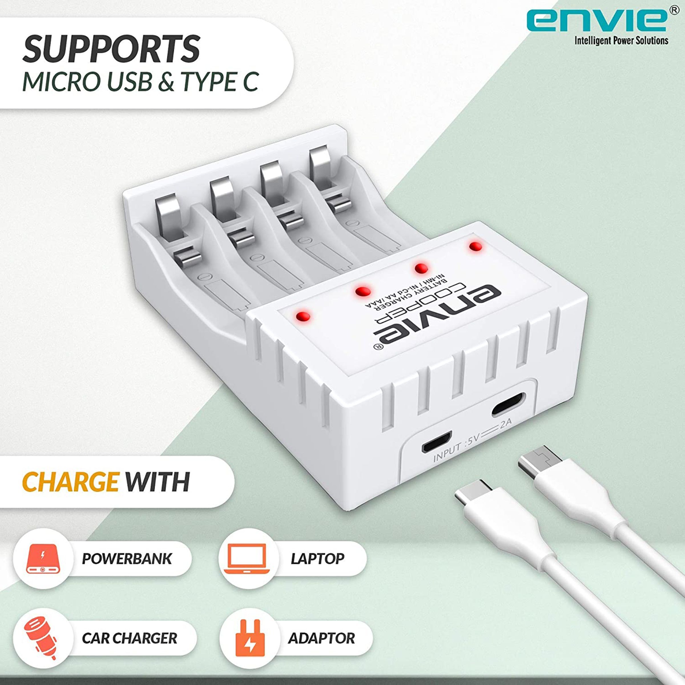 envie Cooper ECR-20 MC Camera Battery Charger Combo for AA2100 (4-Ports, Short Circuit Protection)_7