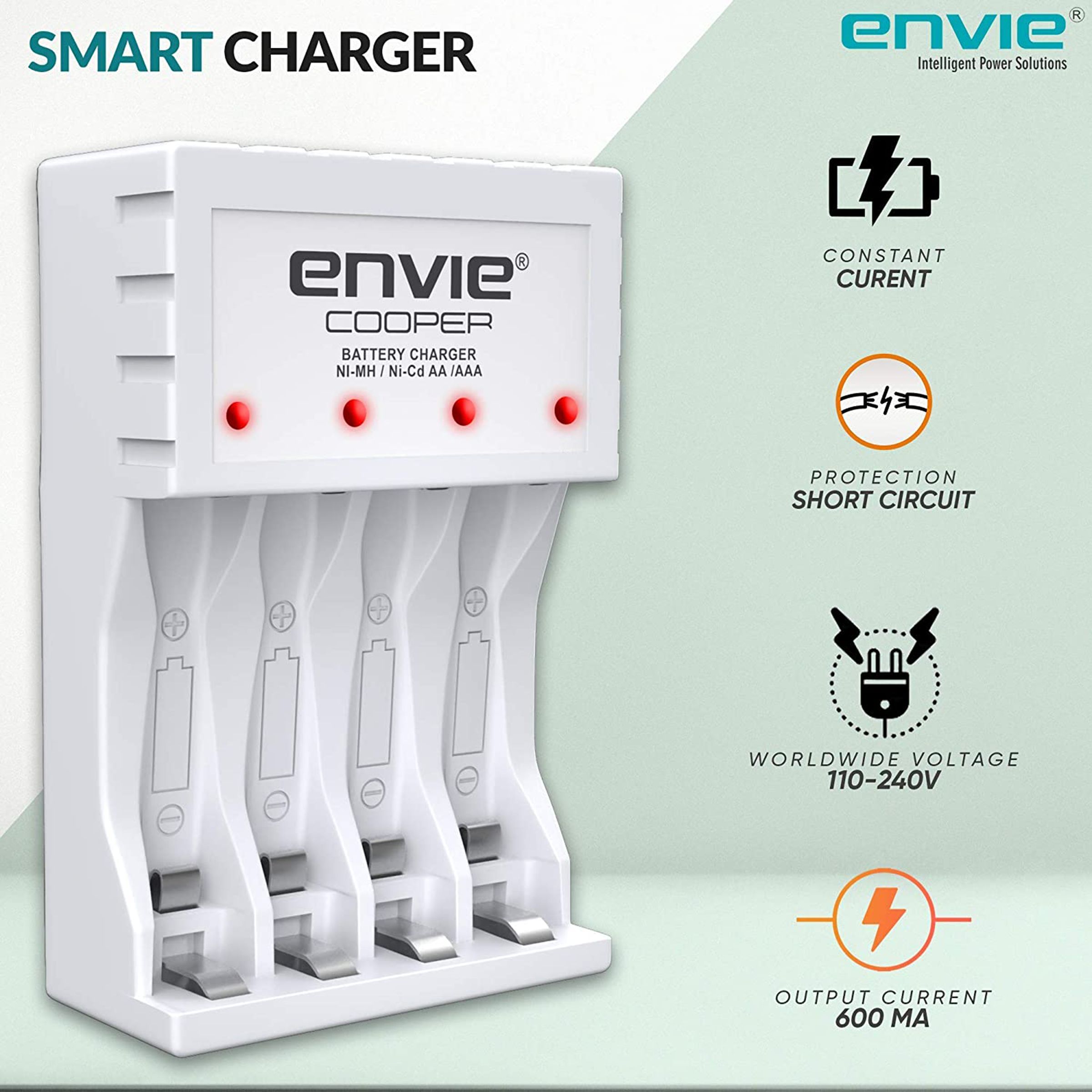 envie Cooper ECR-20 MC Camera Battery Charger Combo for AA2100 (4-Ports, Short Circuit Protection)_3